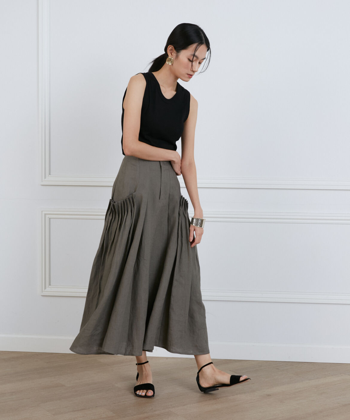 INED「リネンボックスプリーツスカート《la veille by SUPERIOR CLOSET》」|スカート|