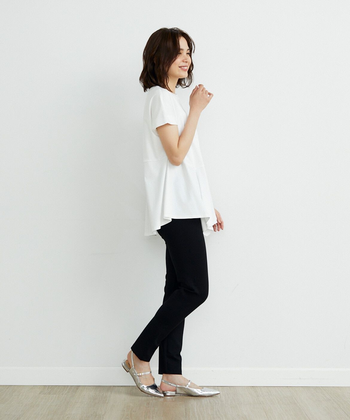 INED「《大きいサイズ》ペプラムTシャツ」|Tシャツ・カットソー|