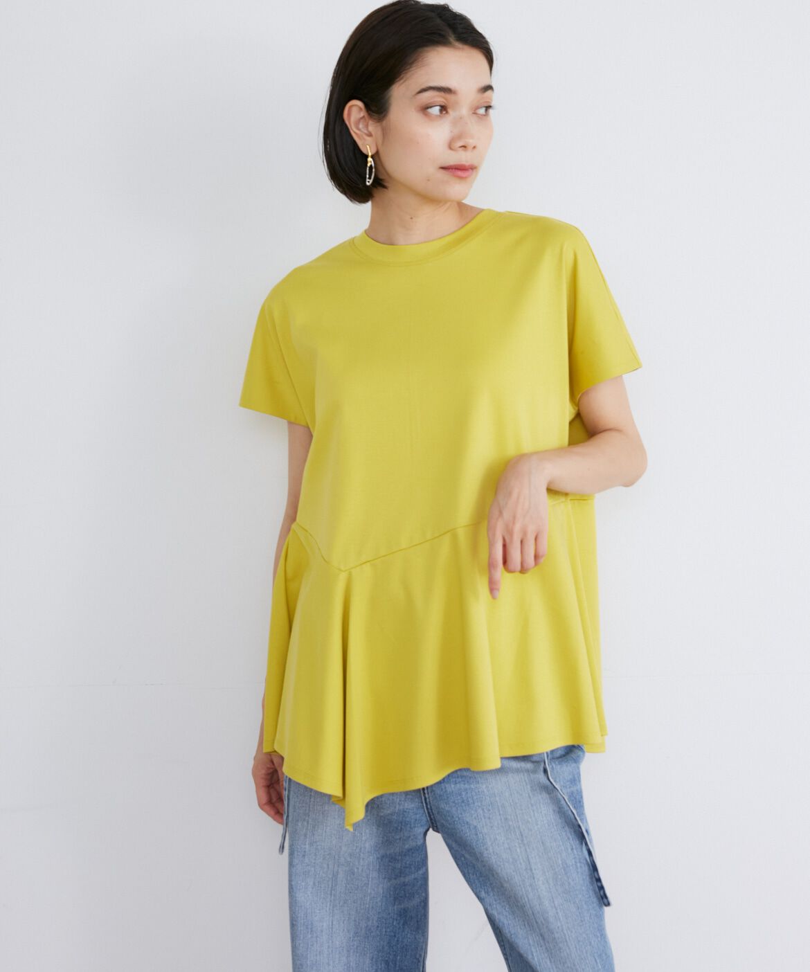 INED「《大きいサイズ》ペプラムTシャツ」|Tシャツ・カットソー|