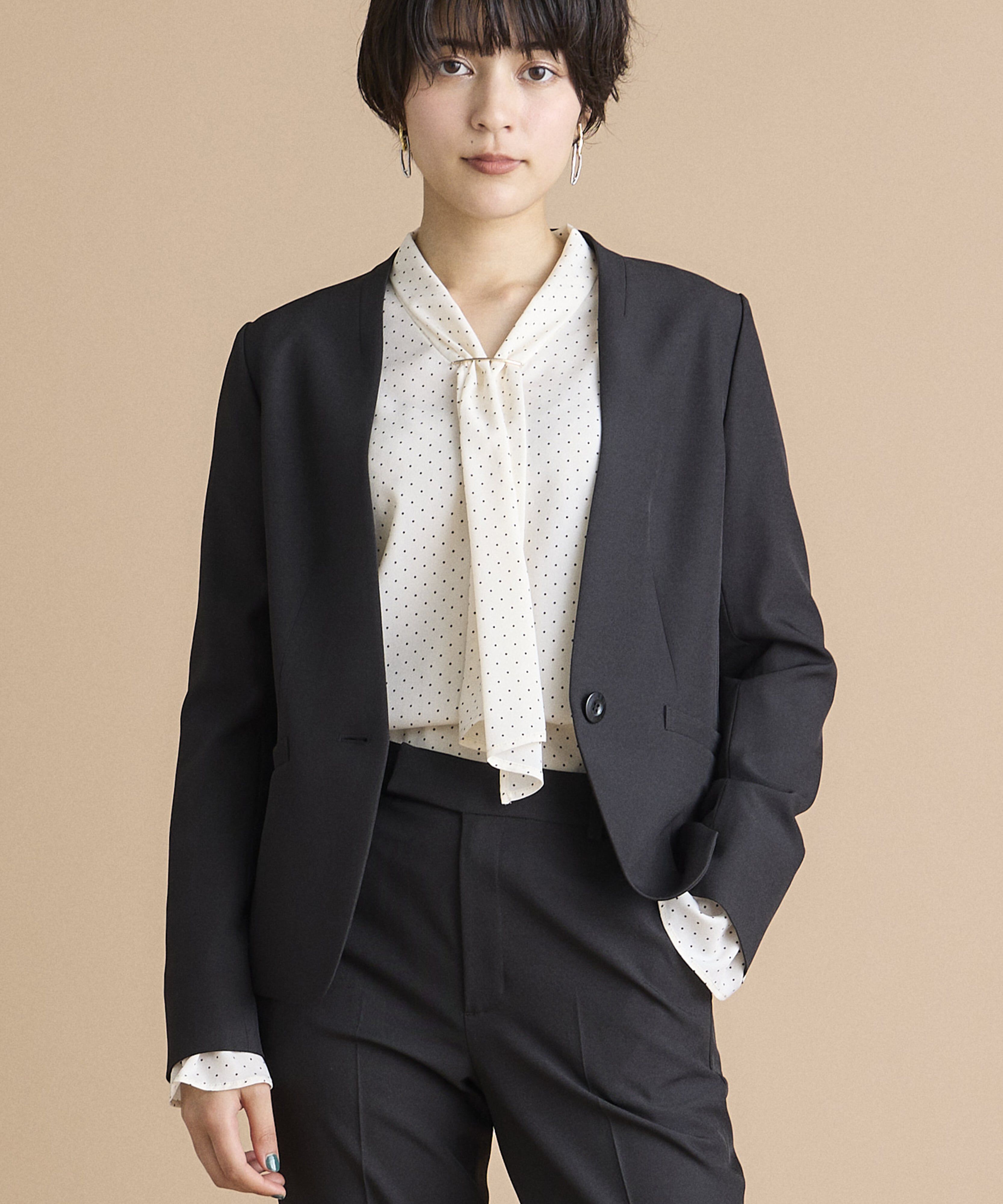 INED「《INED CLARO》エシカルメランジジャケット」|ノーカラージャケット|ブラック