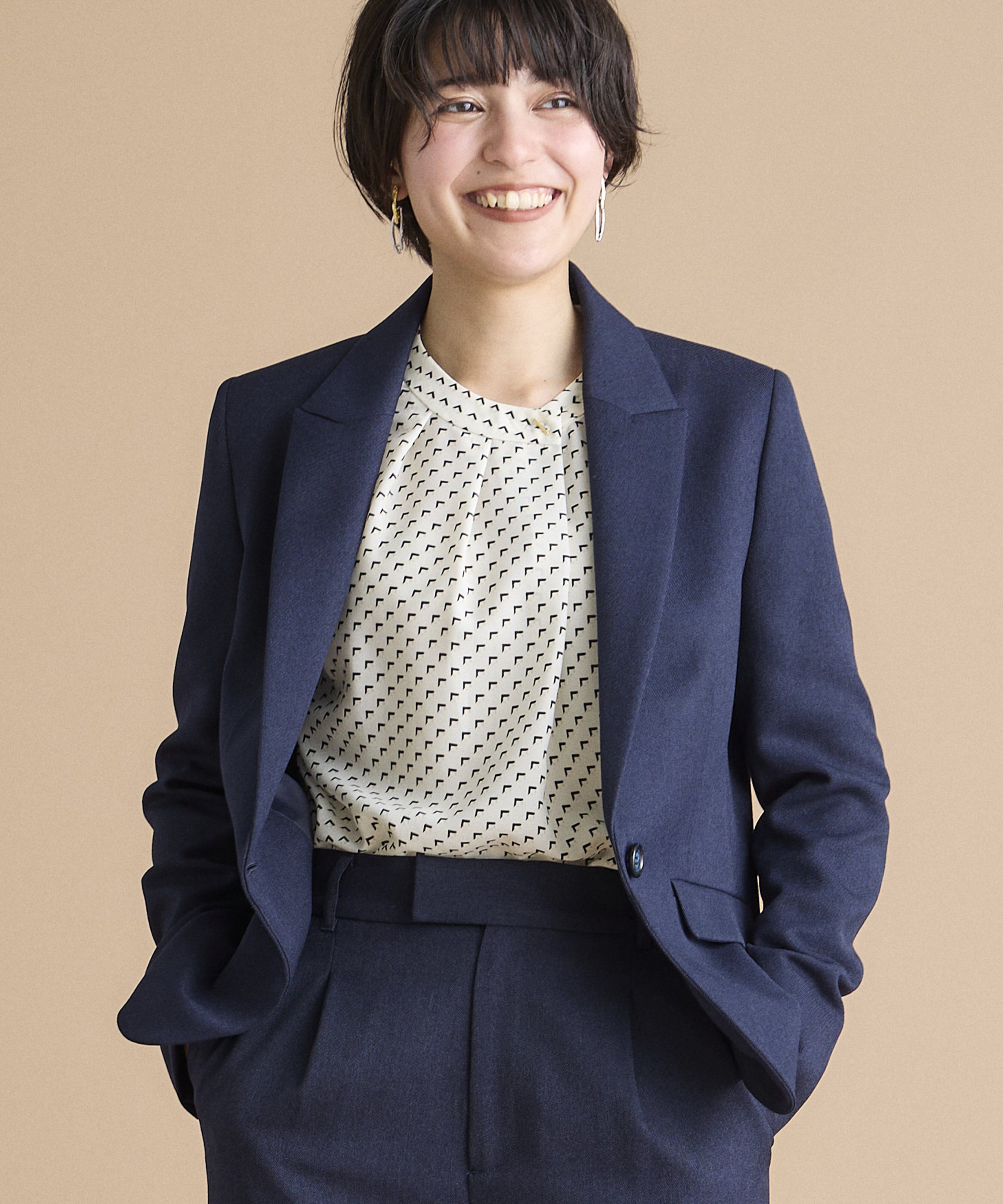 INED「《INED CLARO》シャークスキンツイードジャケット」|テーラードジャケット|ネイビー