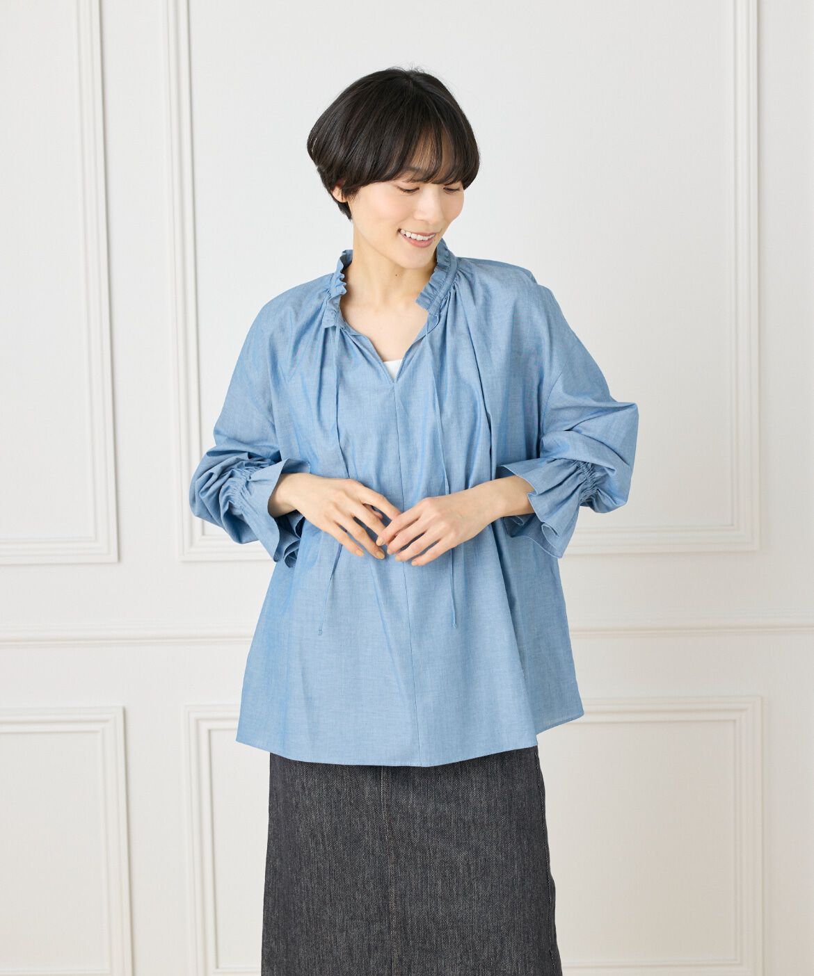 I.T.'S international「フリルカラーギャザーブラウス」|シャツ・ブラウス|