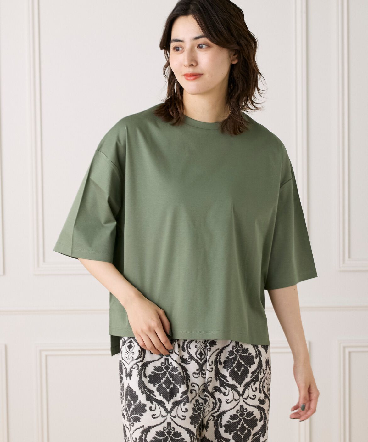 7-IDconcept.「五分袖Tシャツ」|Tシャツ・カットソー|モスグリーン2