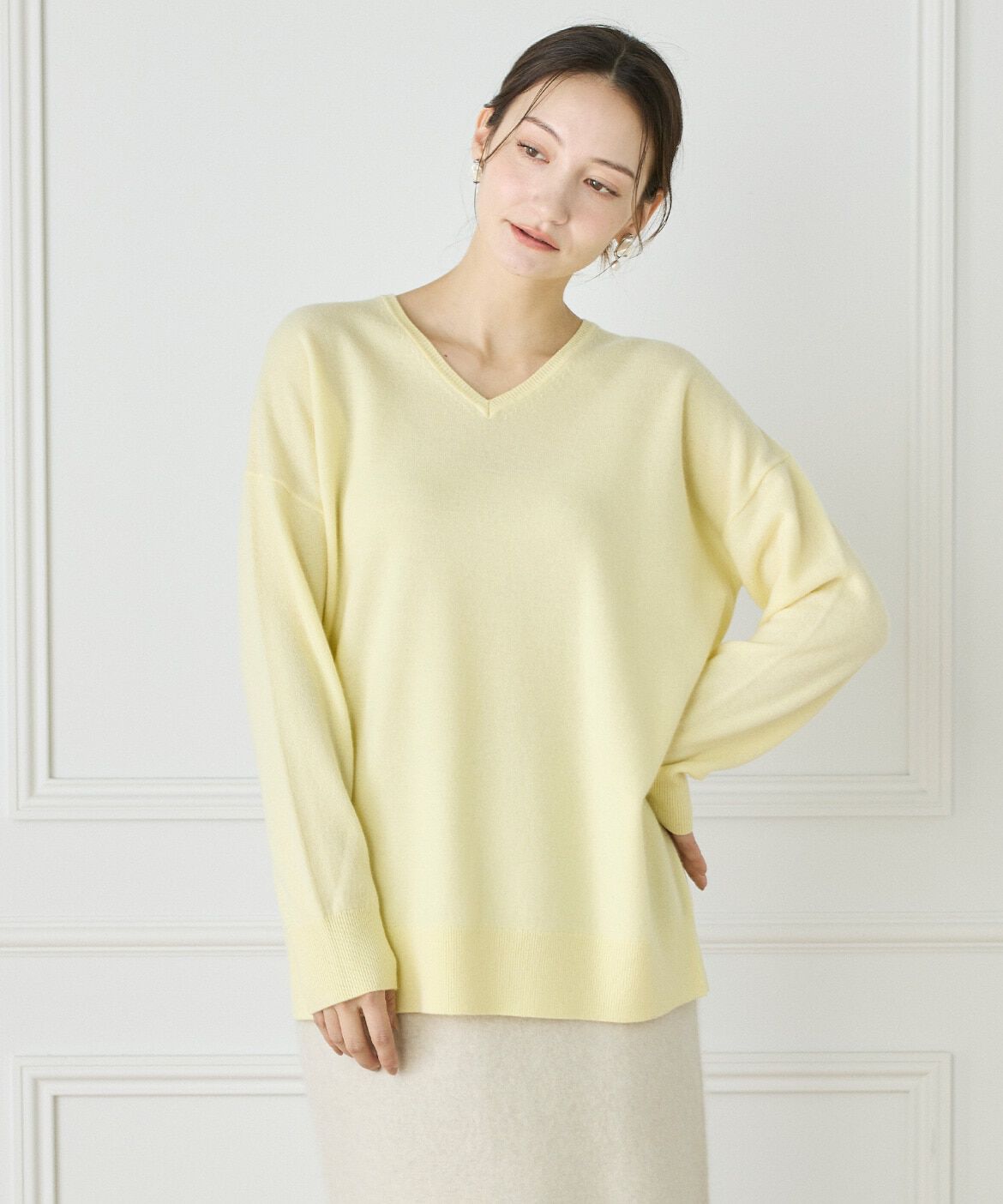 INED「《WEB限定カラー》カシミヤ混Vネックチュニックニット 　」|ニット・セーター|