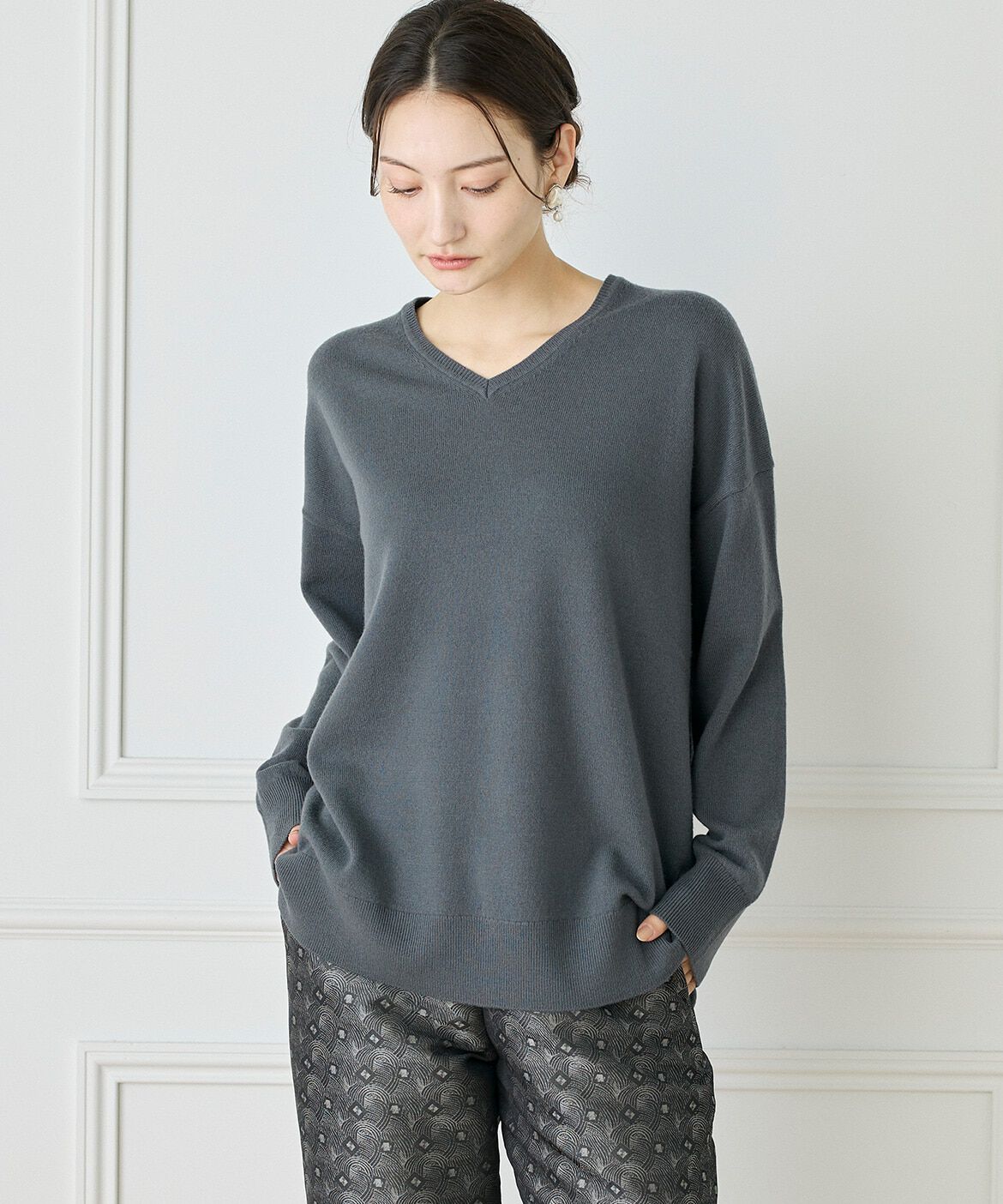 INED「《WEB限定カラー》カシミヤ混Vネックチュニックニット 　」|ニット・セーター|チャコールグ 3