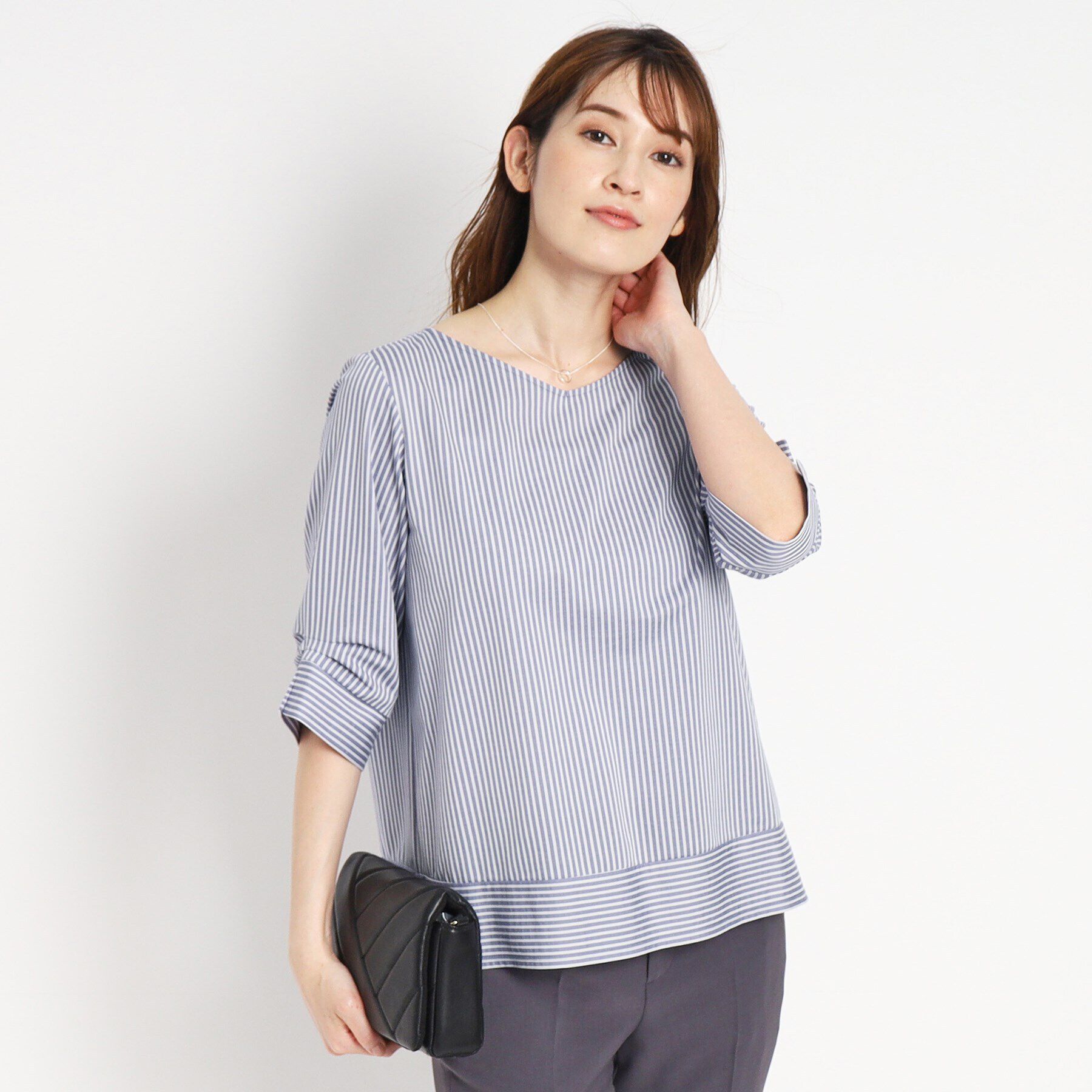 COUP DE CHANCE「【洗える／日本製】ストライプ柄プルオーバージャージ」|Tシャツ・カットソー|ﾌﾞﾙｰ(393)