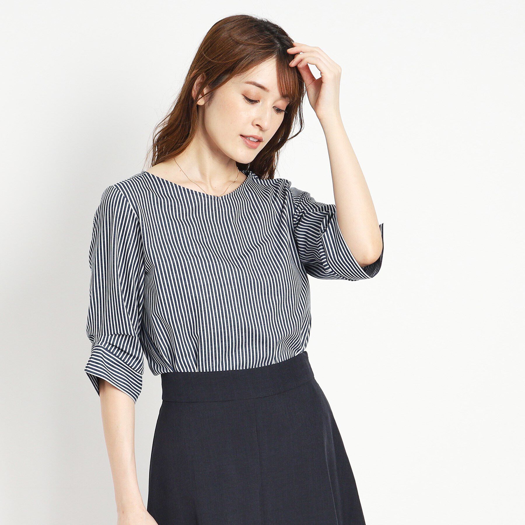 COUP DE CHANCE「【洗える／日本製】ストライプ柄プルオーバージャージ」|Tシャツ・カットソー|ﾈｲﾋﾞｰ(394)