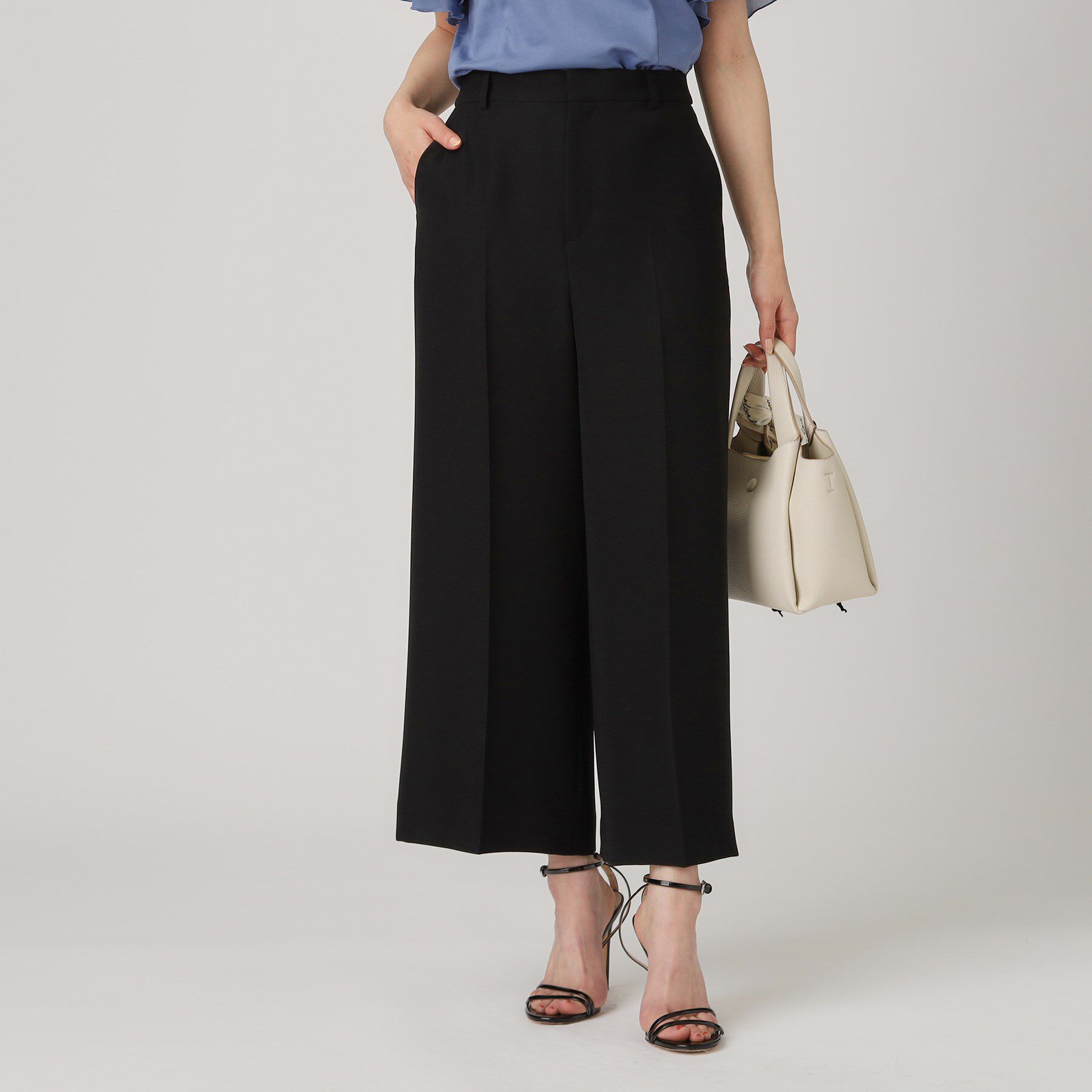 COUP DE CHANCE「【洗える／日本製／裏付き】センタープレス入ワイドパンツ」|その他|ブラック(019)