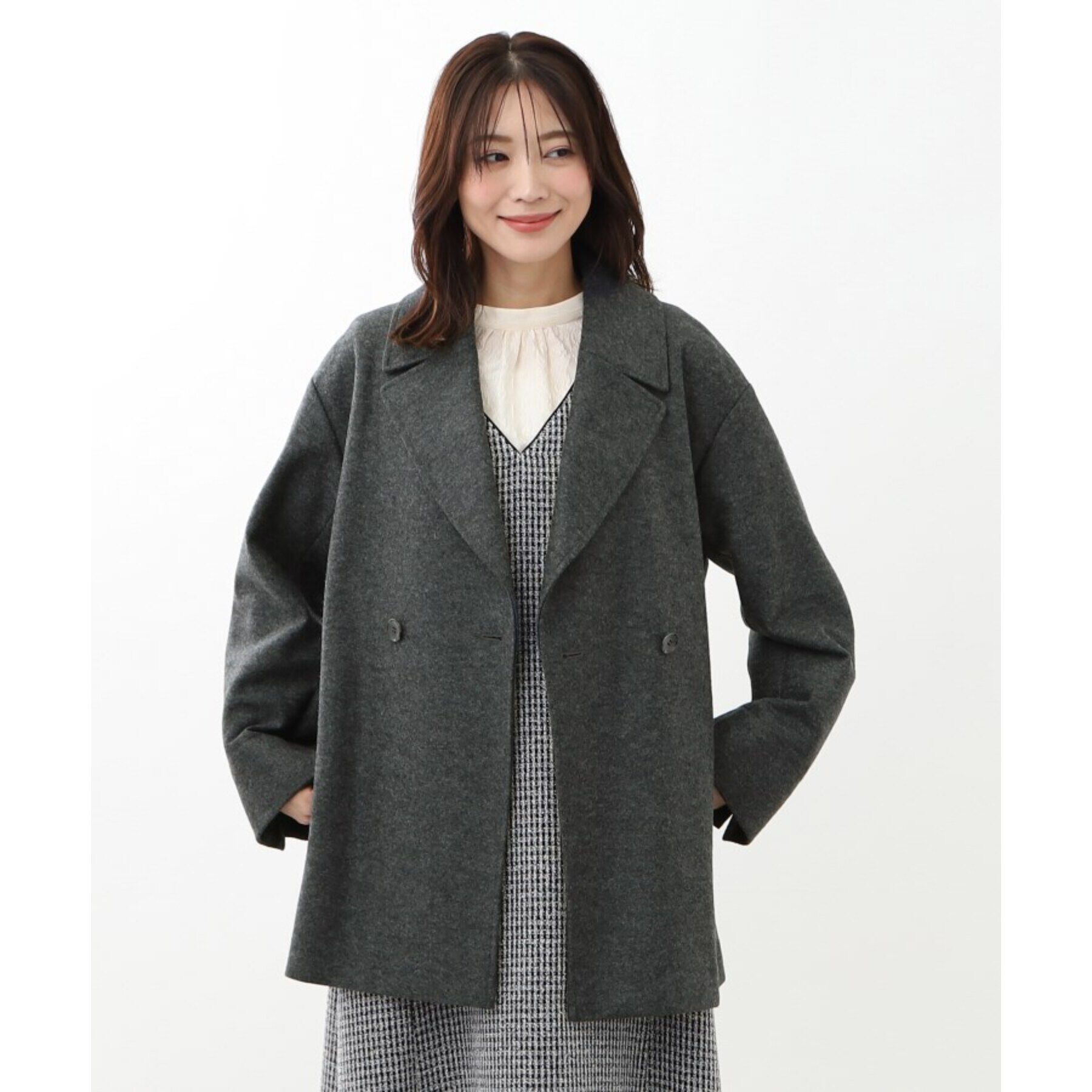 Reflect「【WEB限定カラーあり】ウール混メルトンライクピーコート」|ピーコート|