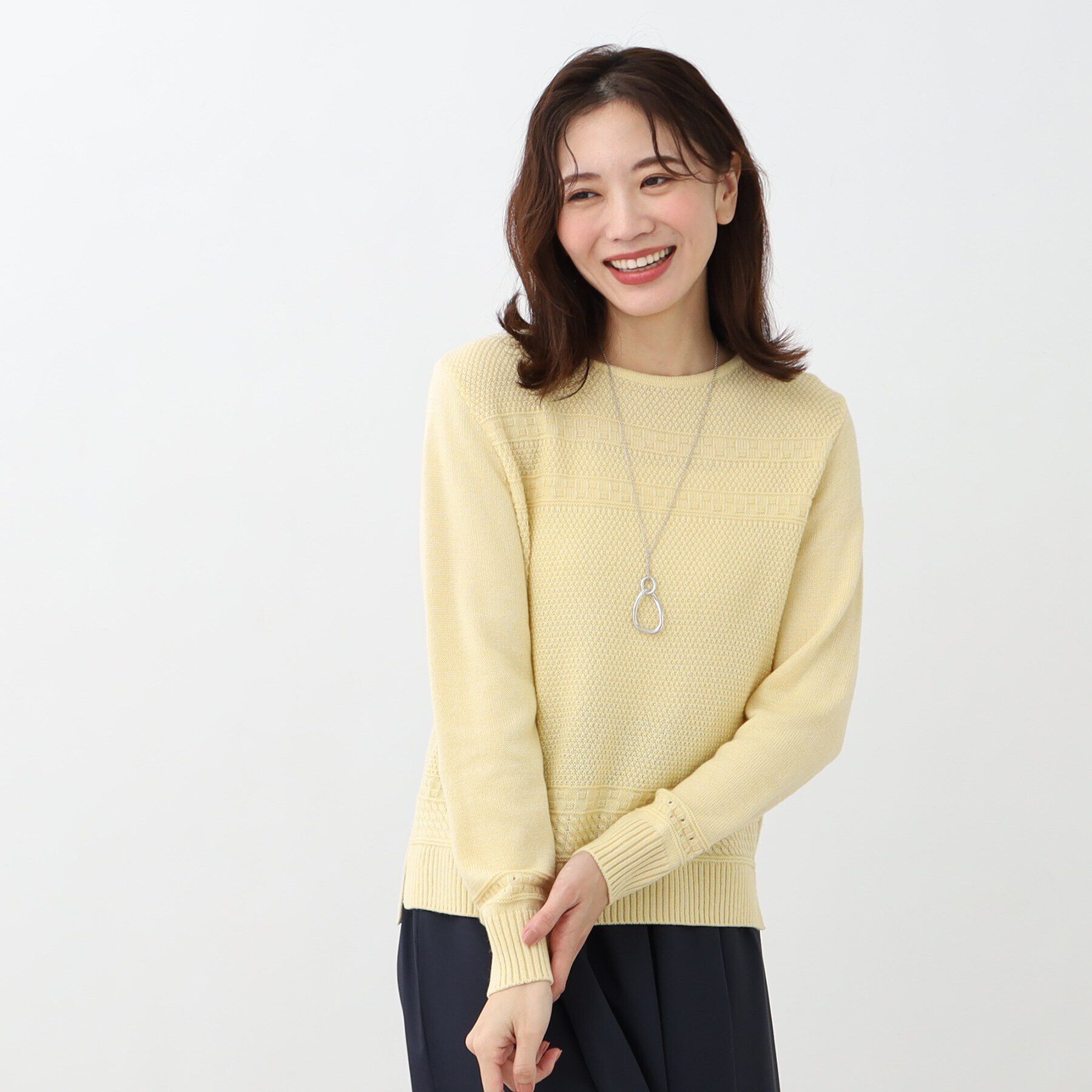 Reflect「【春SALE／手洗い可／すっきり細見え/コートインにおすすめ！】ラメニット」|ニット・セーター|ライトイエロー(03