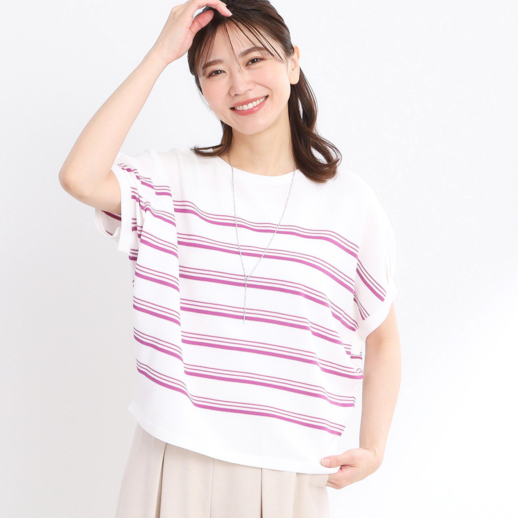 Reflect「【WEB先行カラーあり／手洗い可】スレッドボーダーニット」|ニット・セーター|パープル(381)