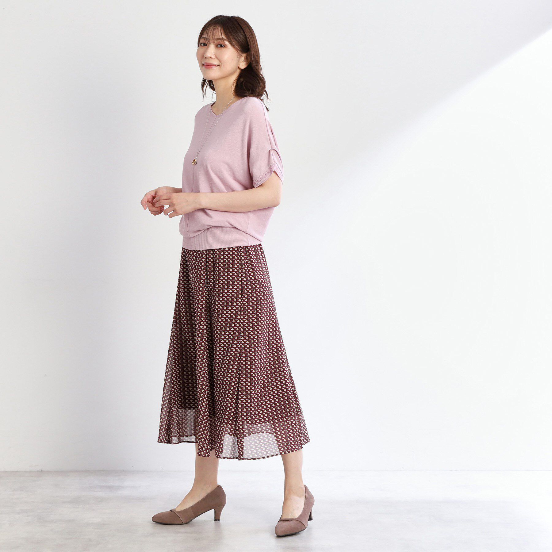 Reflect「【WEB先行カラーあり／マシンウォッシュ可／ウエスト総ゴム】コツキ幾何柄ロングスカート」|スカート|