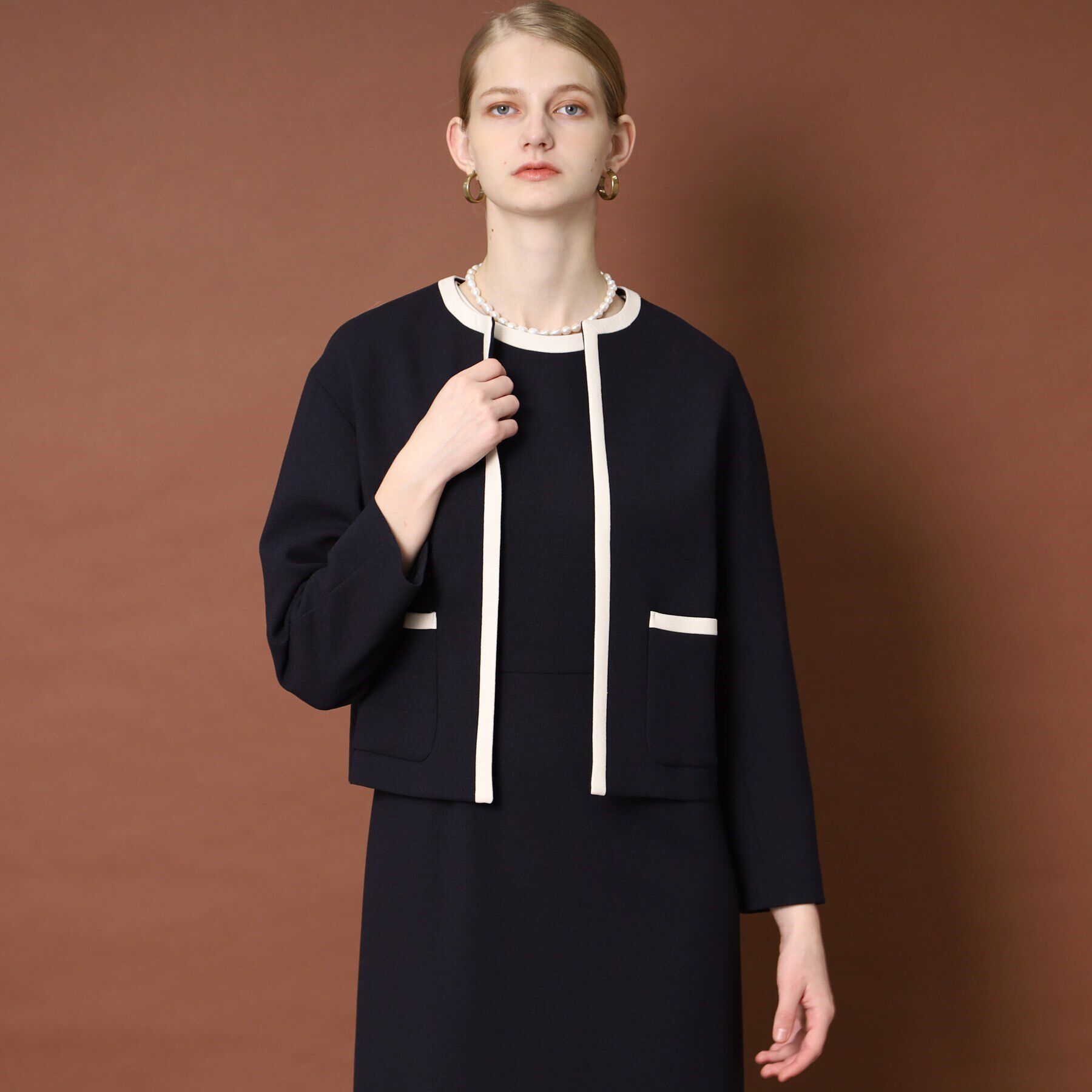 DRESSTERIOR「【セットアップ可】バイカラーショートジャケット」|ノーカラージャケット|