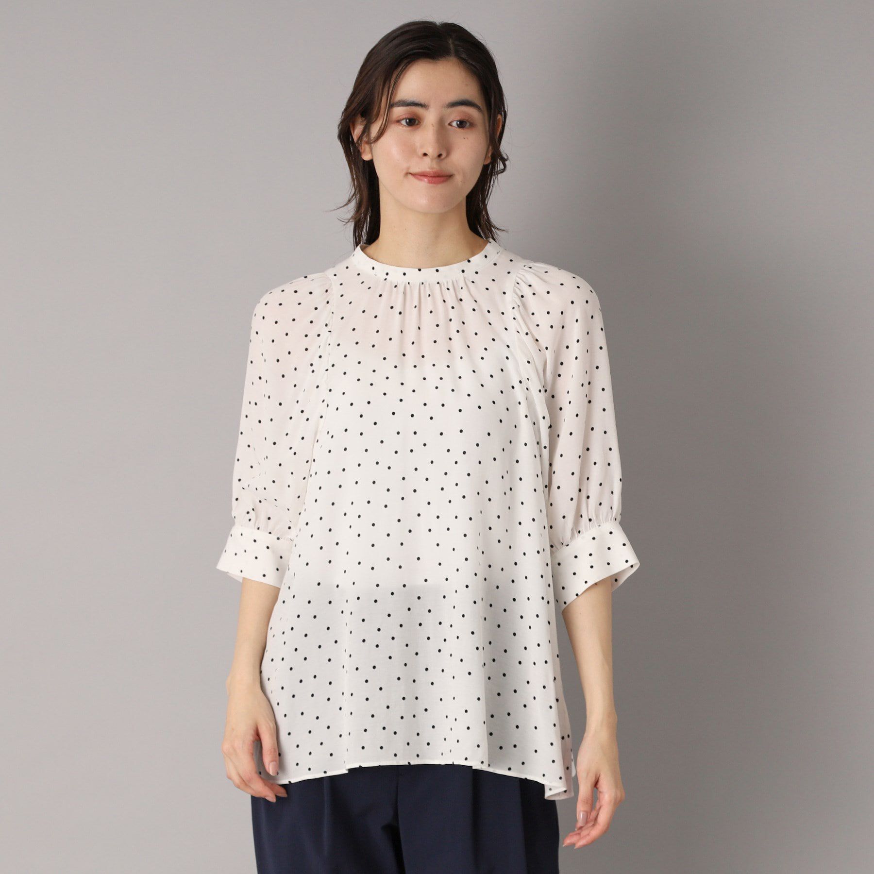 DRESSTERIOR「【洗える/日本製】ドットPTボリュームスリーブブラウス」|シャツ・ブラウス|