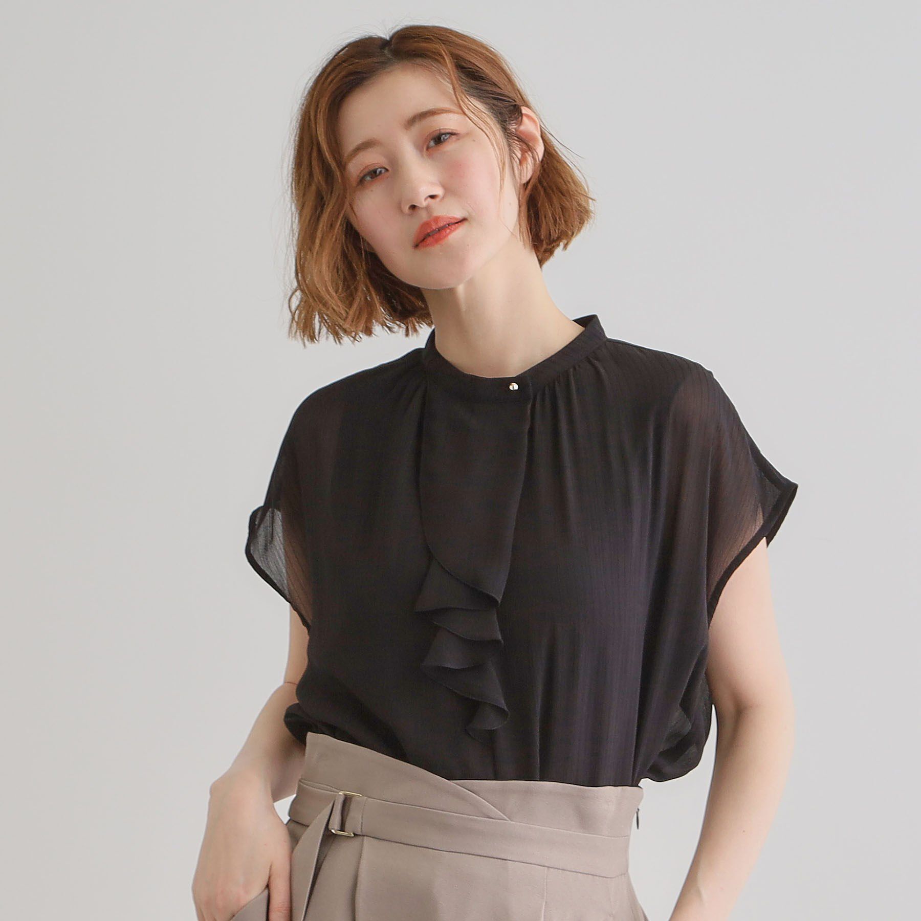 grove「フロントラッフルフリルブラウス」|シャツ・ブラウス|ブラック(019)