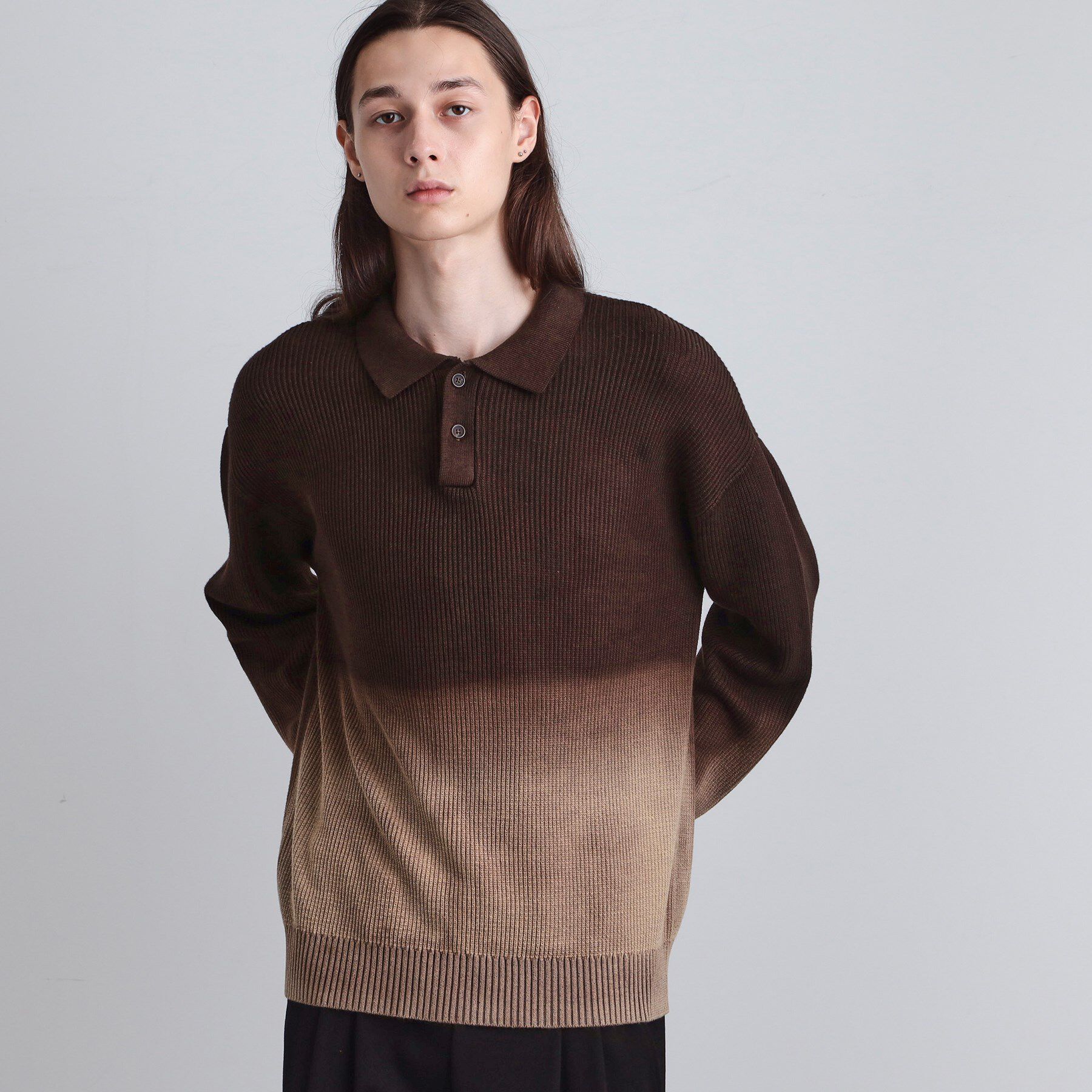 tk.TAKEO KIKUCHI「畦編みニットポロシャツブリーチ」|ニット・セーター|