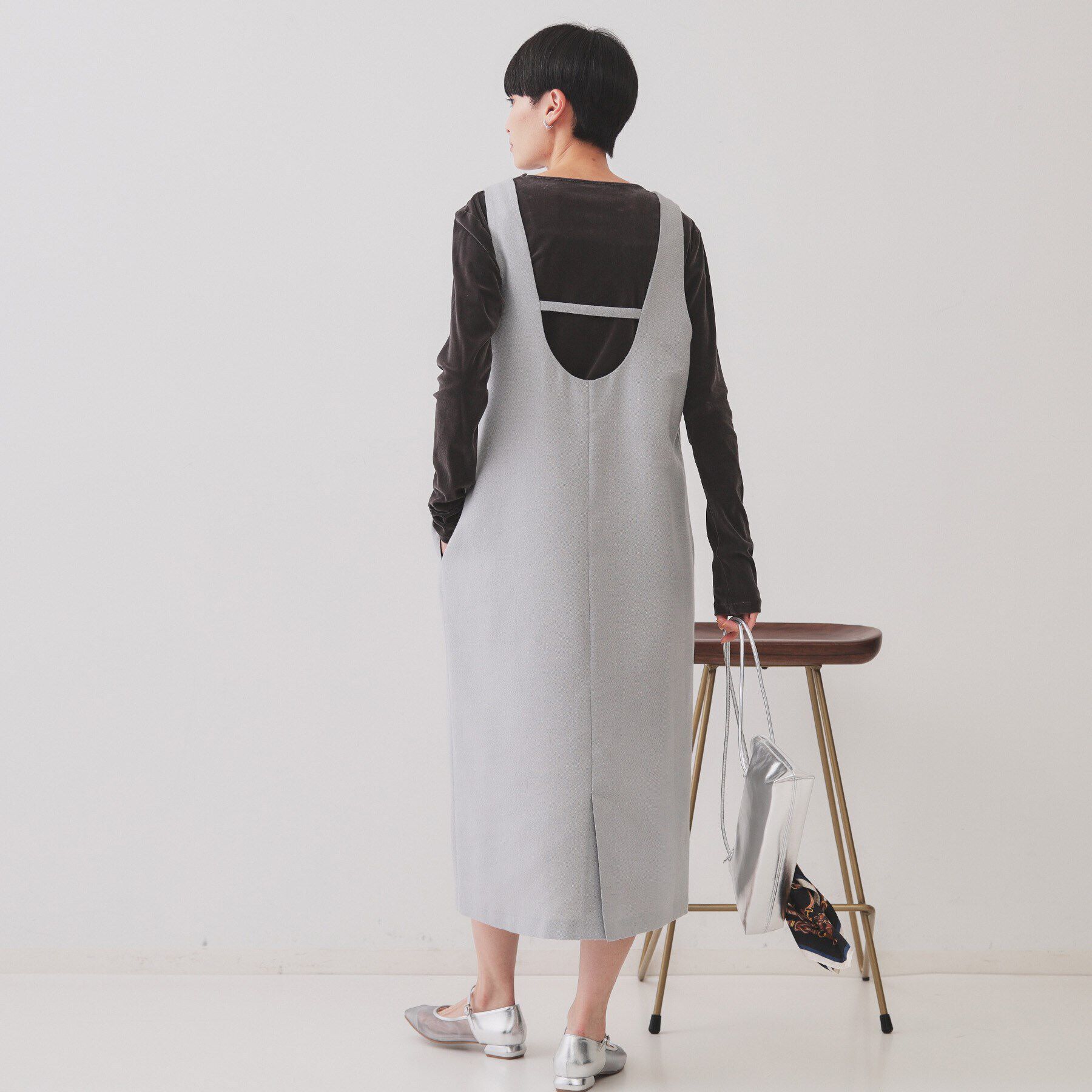 OPAQUE.CLIP「麻混ラメジャンパースカート【洗濯機洗い可】」|ワンピース|