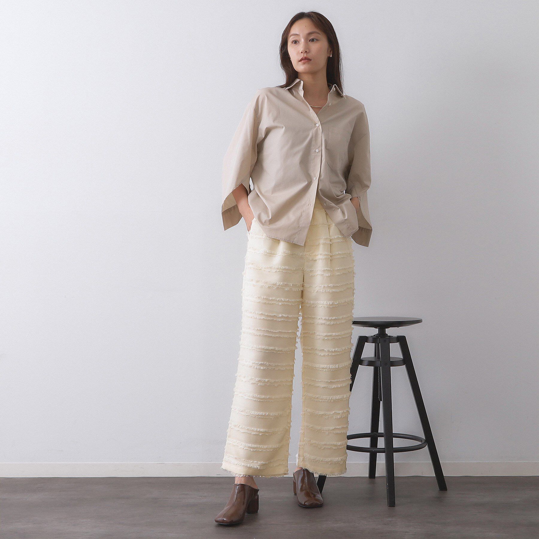 OPAQUE.CLIP「フリンジボーダージャカードワイドパンツ【洗濯機洗い可】」|その他|