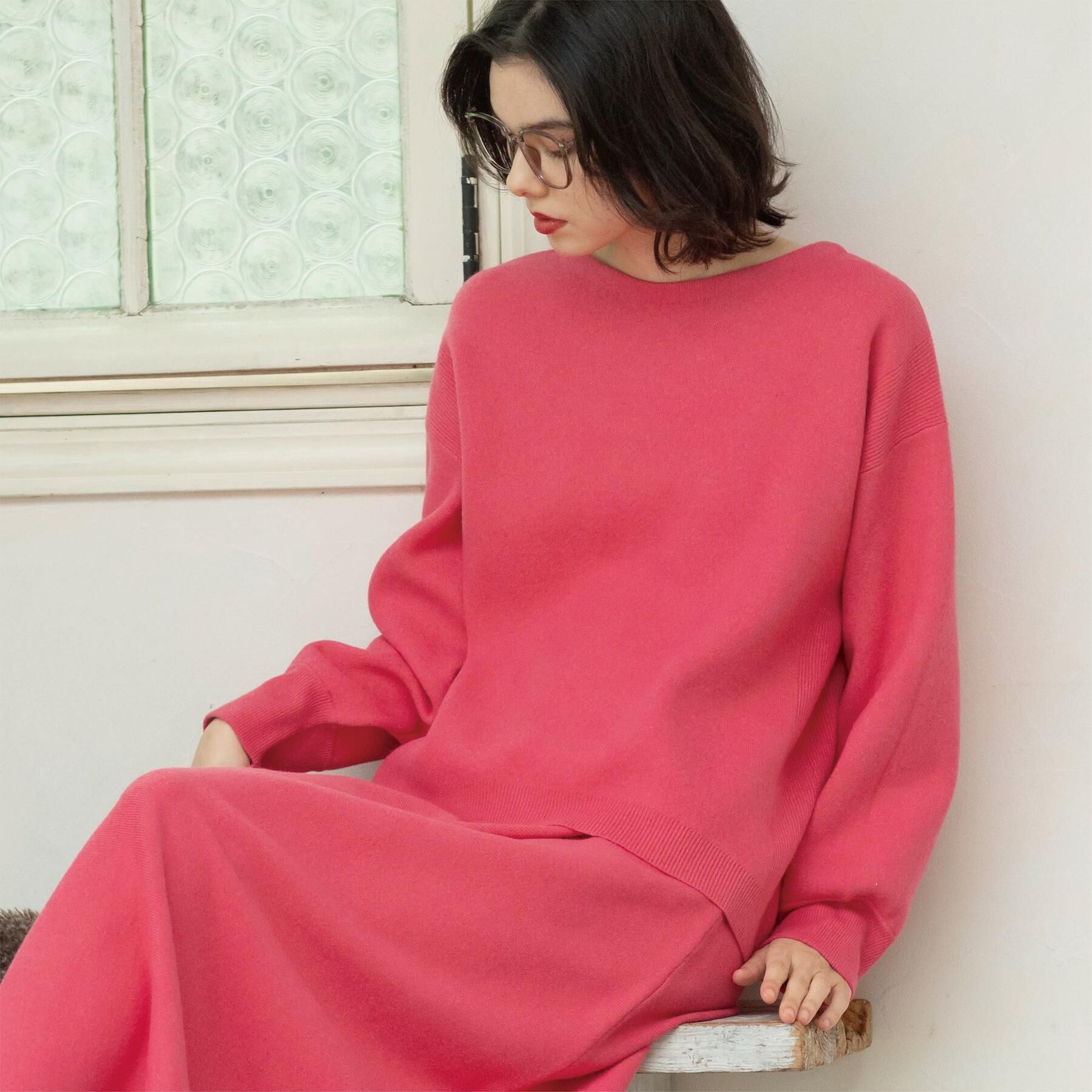 OPAQUE.CLIP「サイド編地切替ニットトップス/セットアップ対応【洗濯機OK】」|ニット・セーター|ピンク(073)