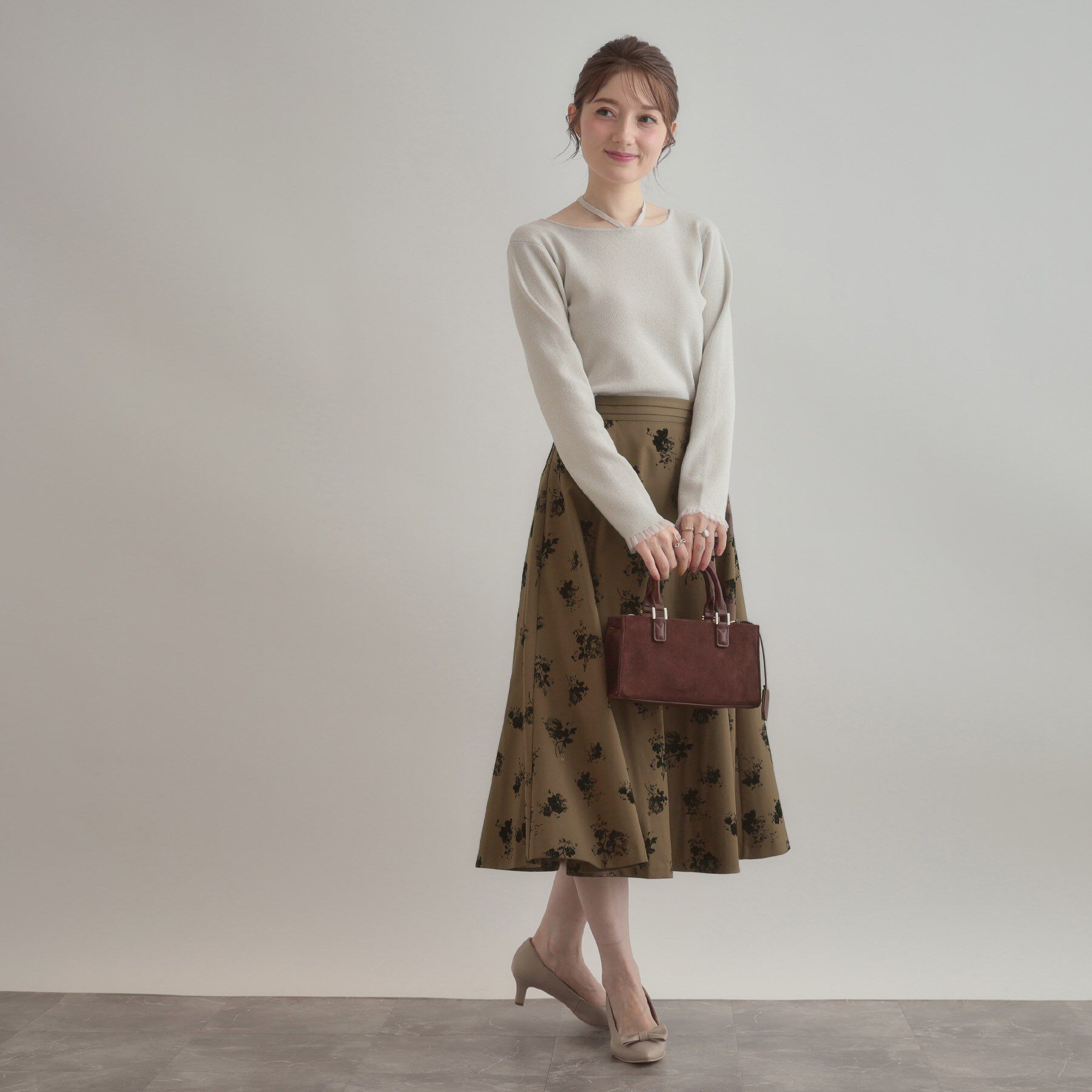 Couture broach「【美シルエット・通勤】フロッキーフラワープリントスカート」|スカート|