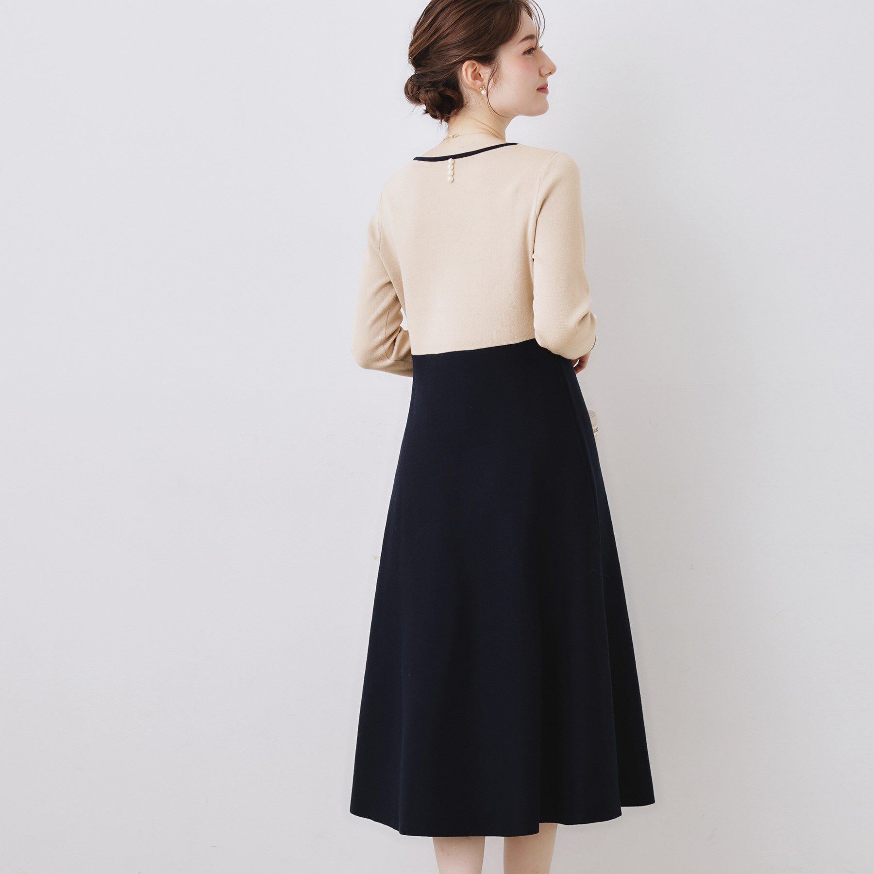 Couture broach「【通勤】スクエアネック バイカラー ニットワンピース」|ワンピース|