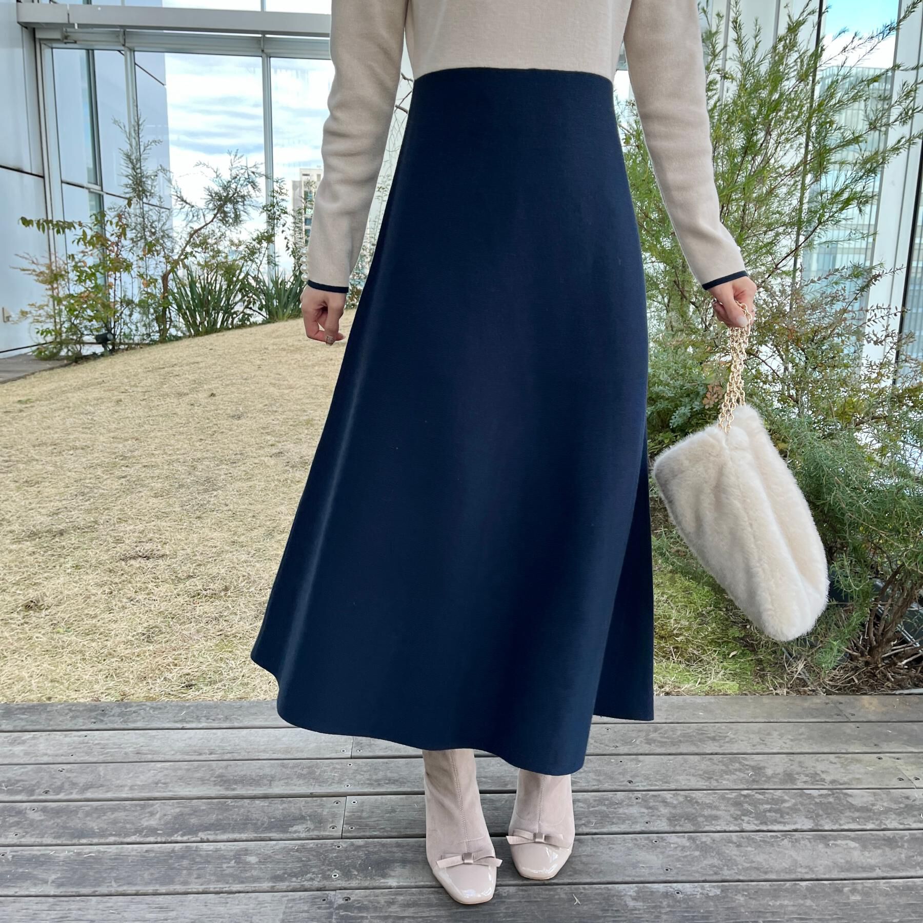 Couture broach「【通勤】スクエアネック バイカラー ニットワンピース」|ワンピース|