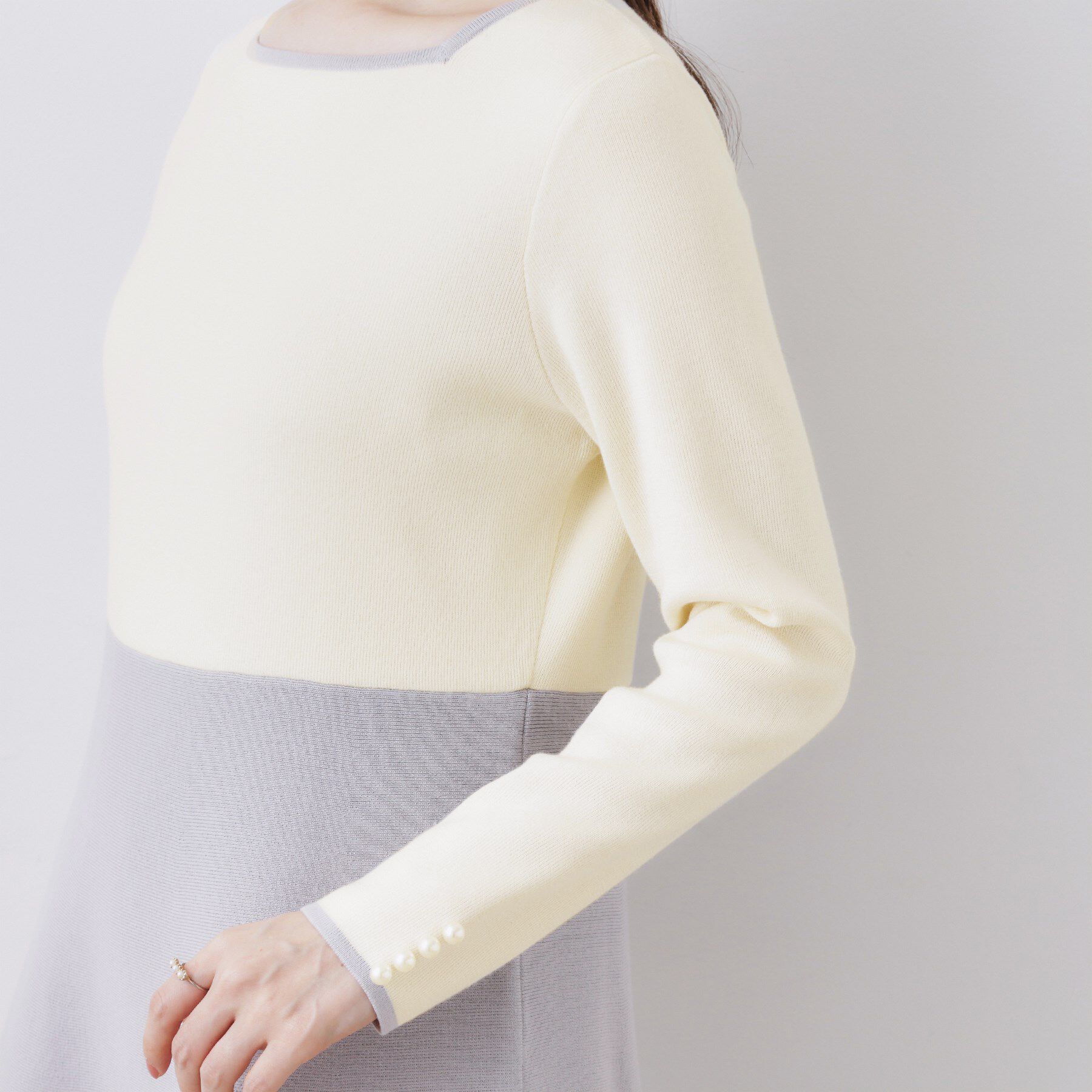 Couture broach「【通勤】スクエアネック バイカラー ニットワンピース」|ワンピース|