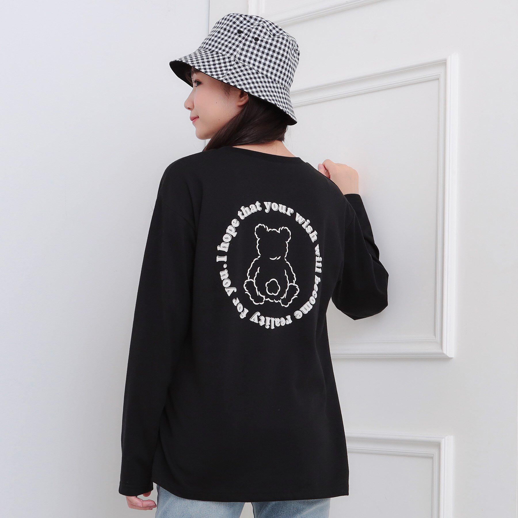 PINK-latte「フロッキーくまちゃんロンT」|Tシャツ・カットソー|ブラック(019)