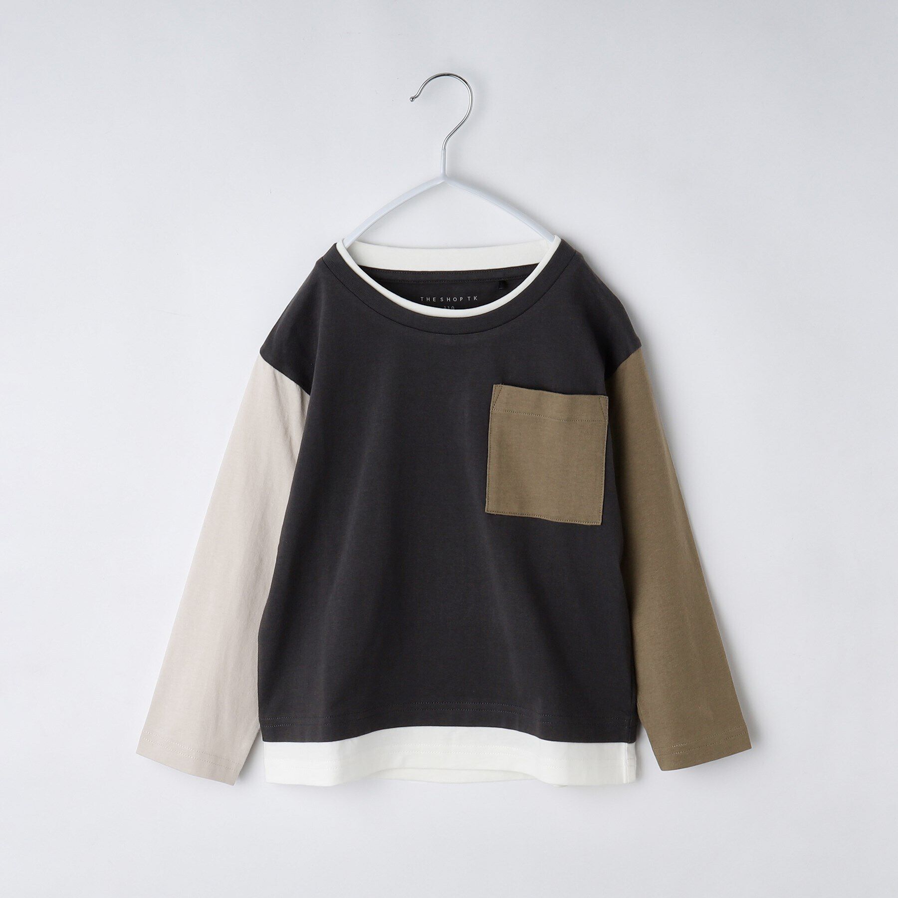 THE SHOP TK「【100－160】ブロッキング長袖Tシャツ/洗濯機OK」|Tシャツ・カットソー|チャコールグレー(5