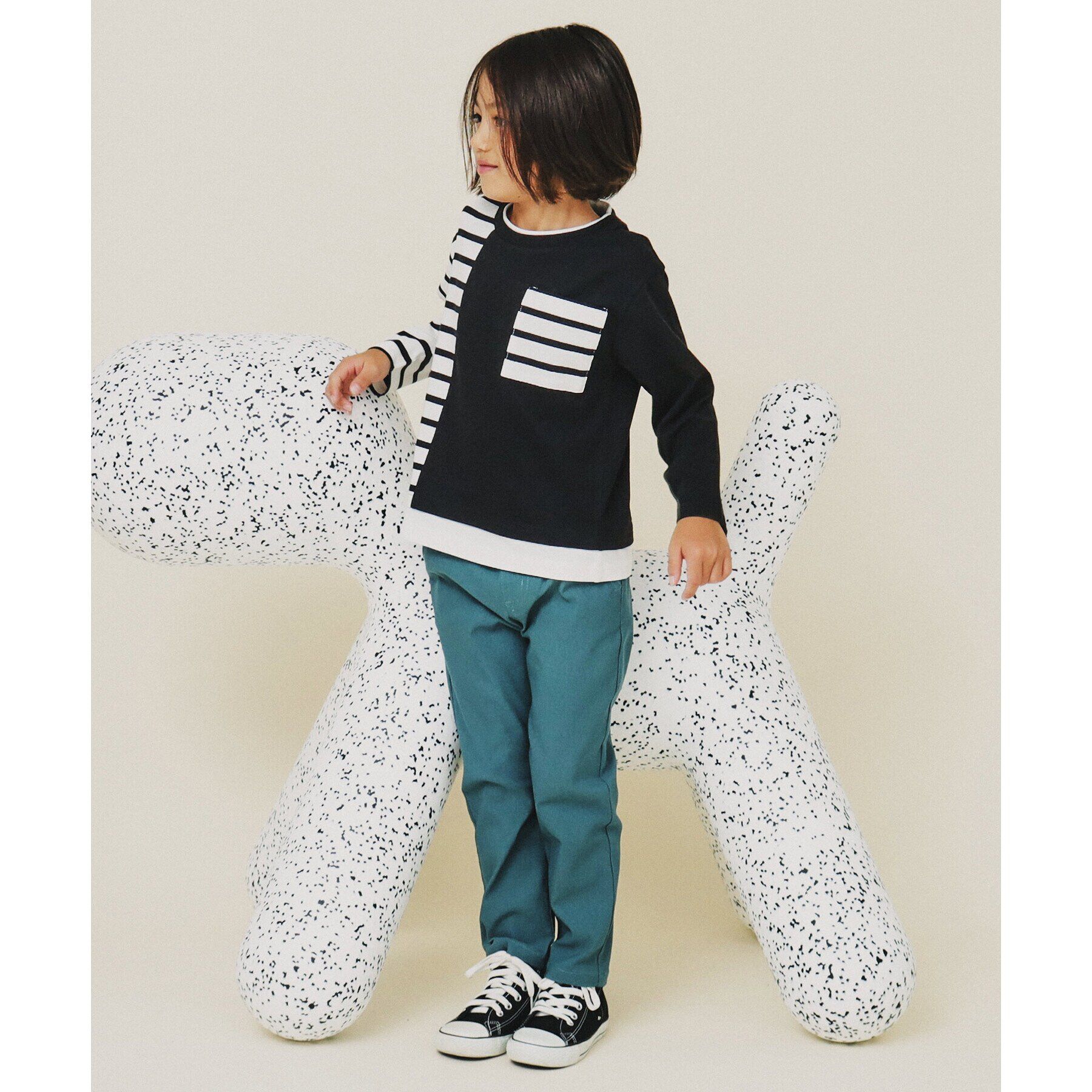 THE SHOP TK「【100－160】ブロッキング長袖Tシャツ/洗濯機OK」|Tシャツ・カットソー|