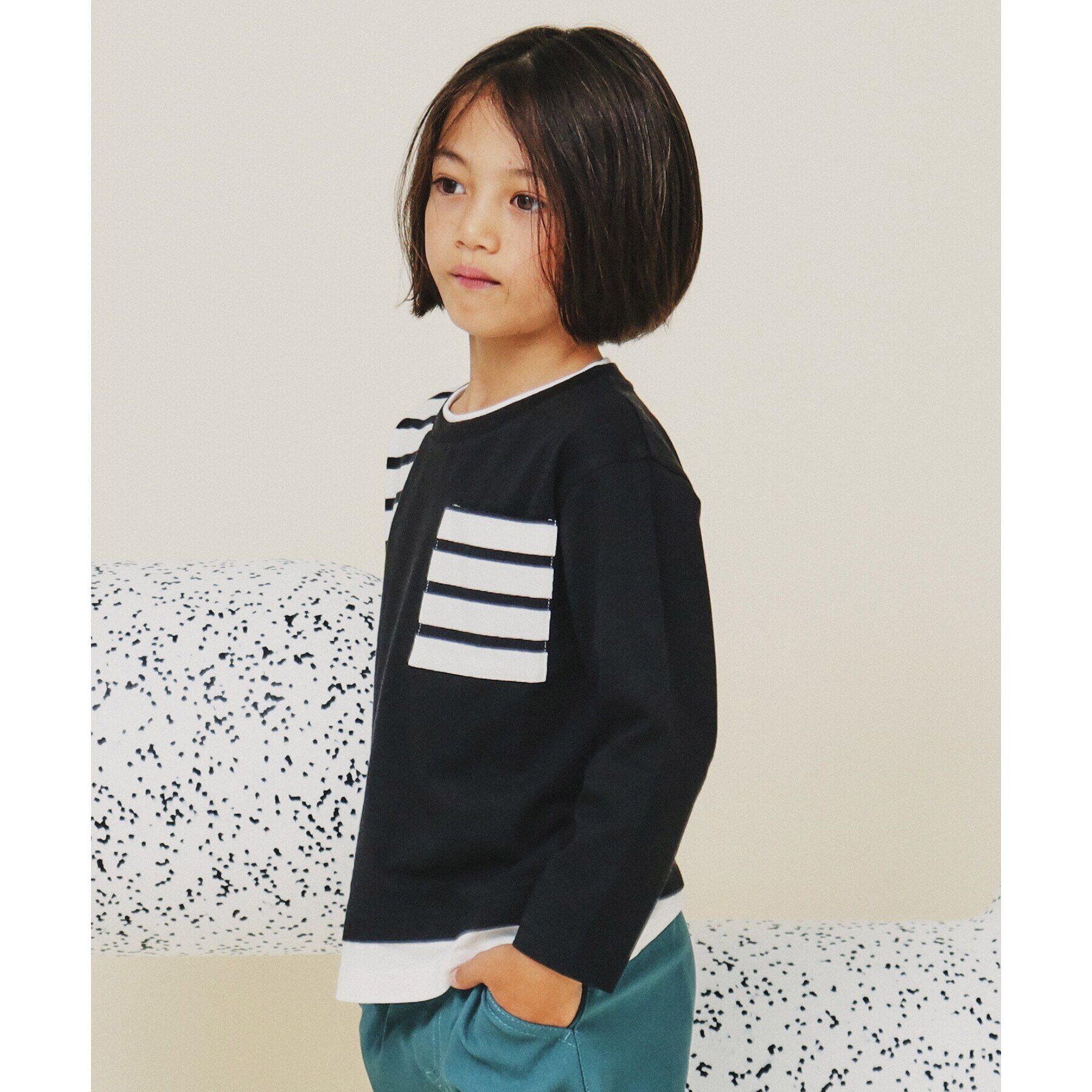 THE SHOP TK「【100－160】ブロッキング長袖Tシャツ/洗濯機OK」|Tシャツ・カットソー|