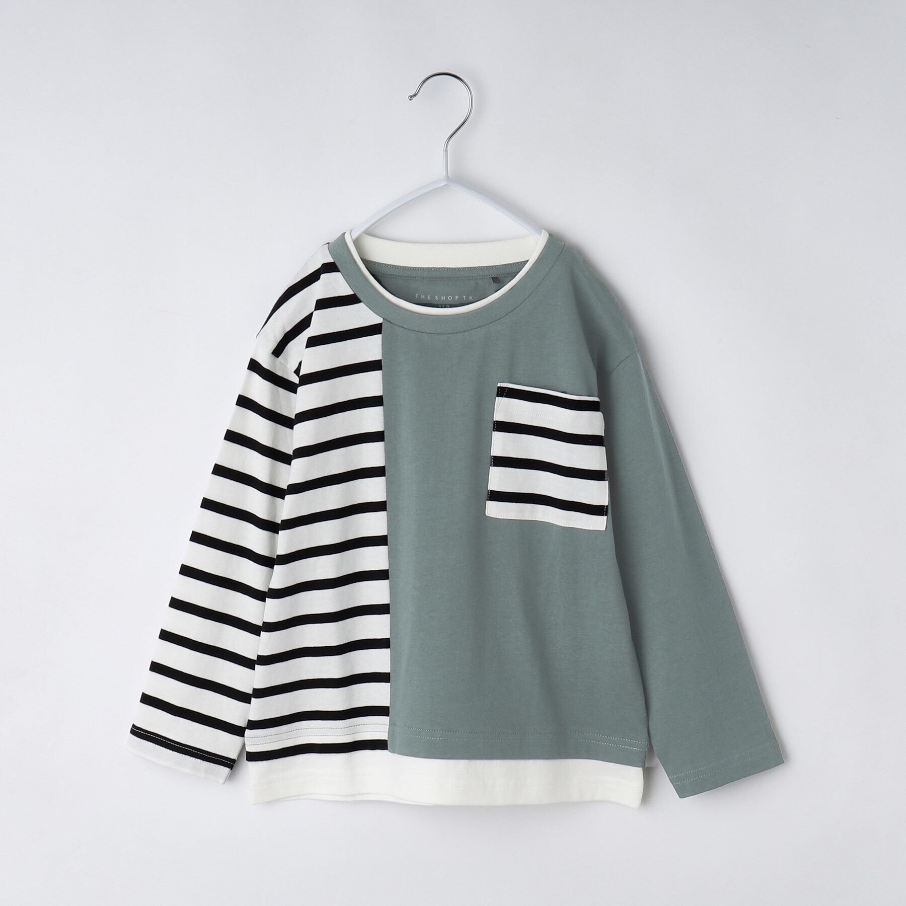 THE SHOP TK「【100－160】ブロッキング長袖Tシャツ/洗濯機OK」|Tシャツ・カットソー|グリーン(524)