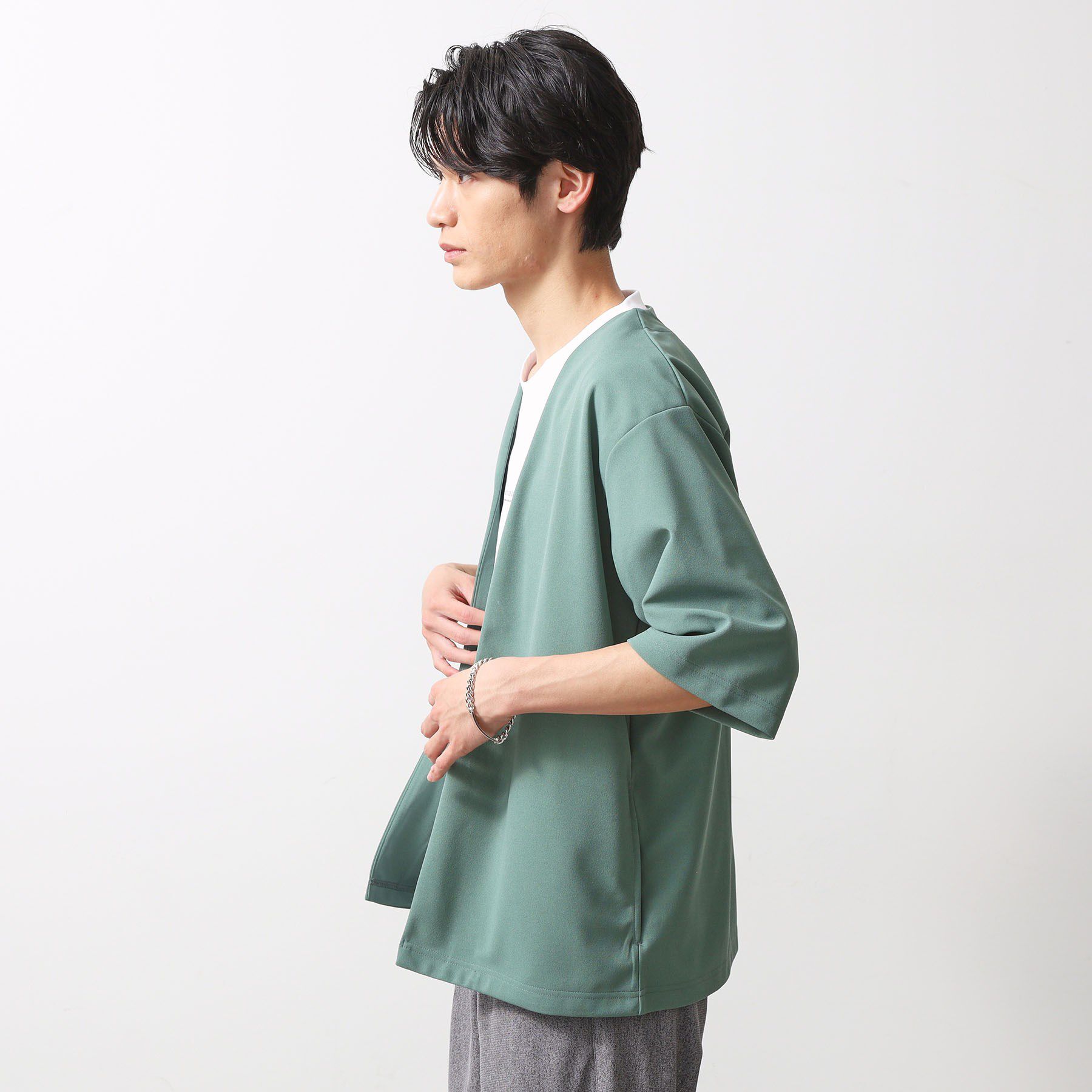 THE SHOP TK「梨地アンサンブルカーディガン　五分袖カーディガン＋半袖Tシャツセット/マシンウォッシャブル」|カーディガン|