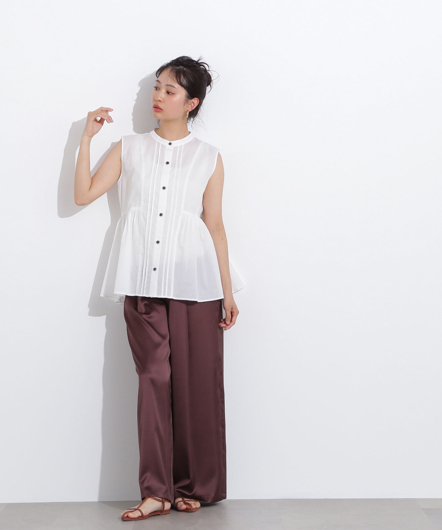 「ピンタックノースリーブブラウス」|シャツ・ブラウス|