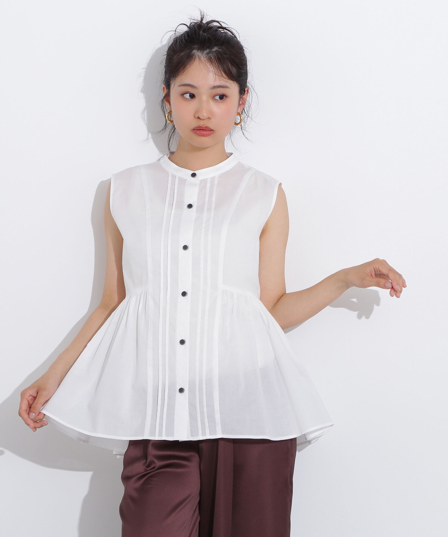  「ピンタックノースリーブブラウス」|シャツ・ブラウス|