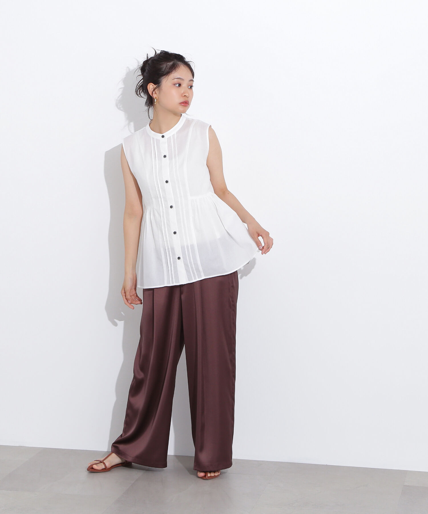  「ピンタックノースリーブブラウス」|シャツ・ブラウス|