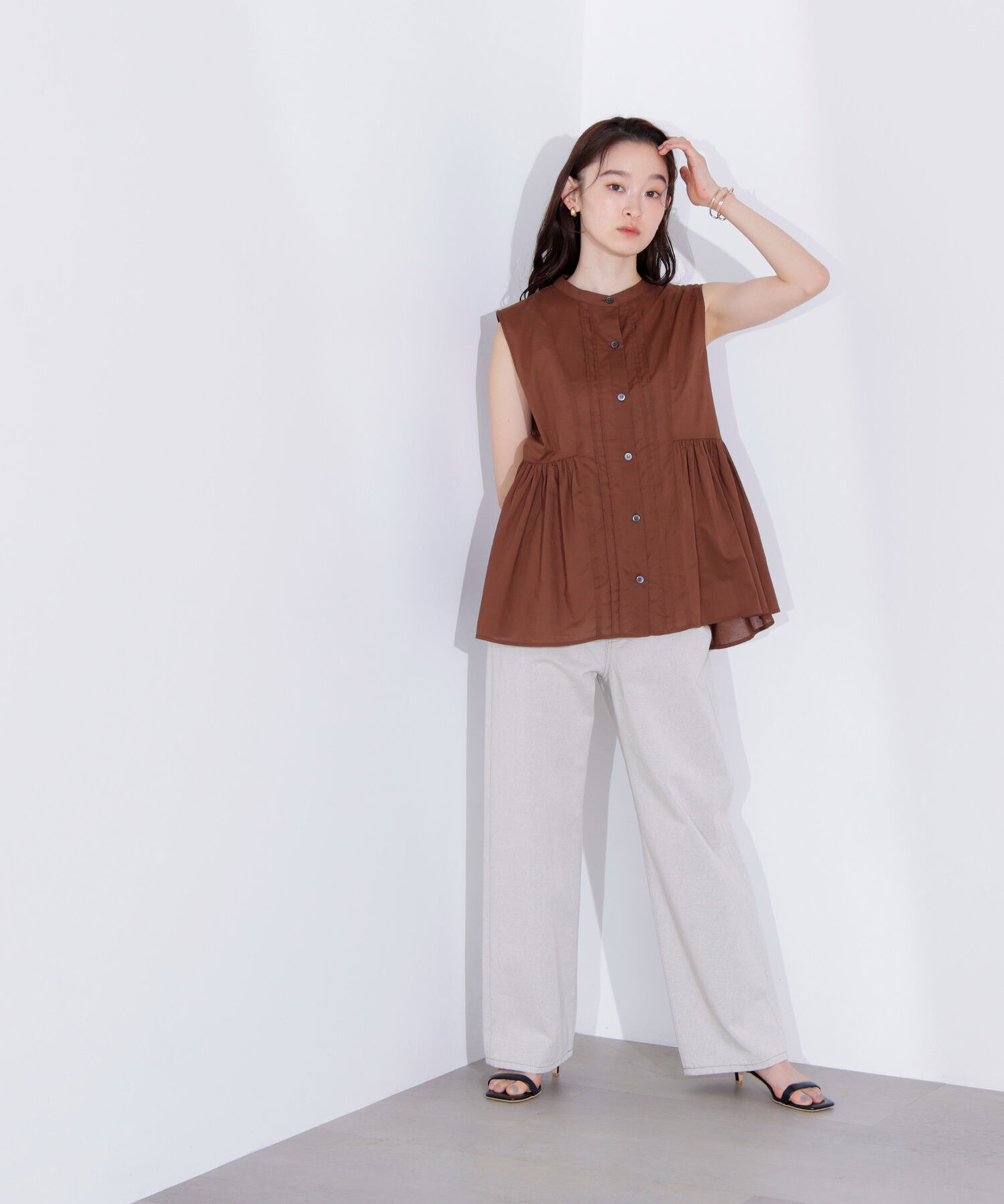  「ピンタックノースリーブブラウス」|シャツ・ブラウス|