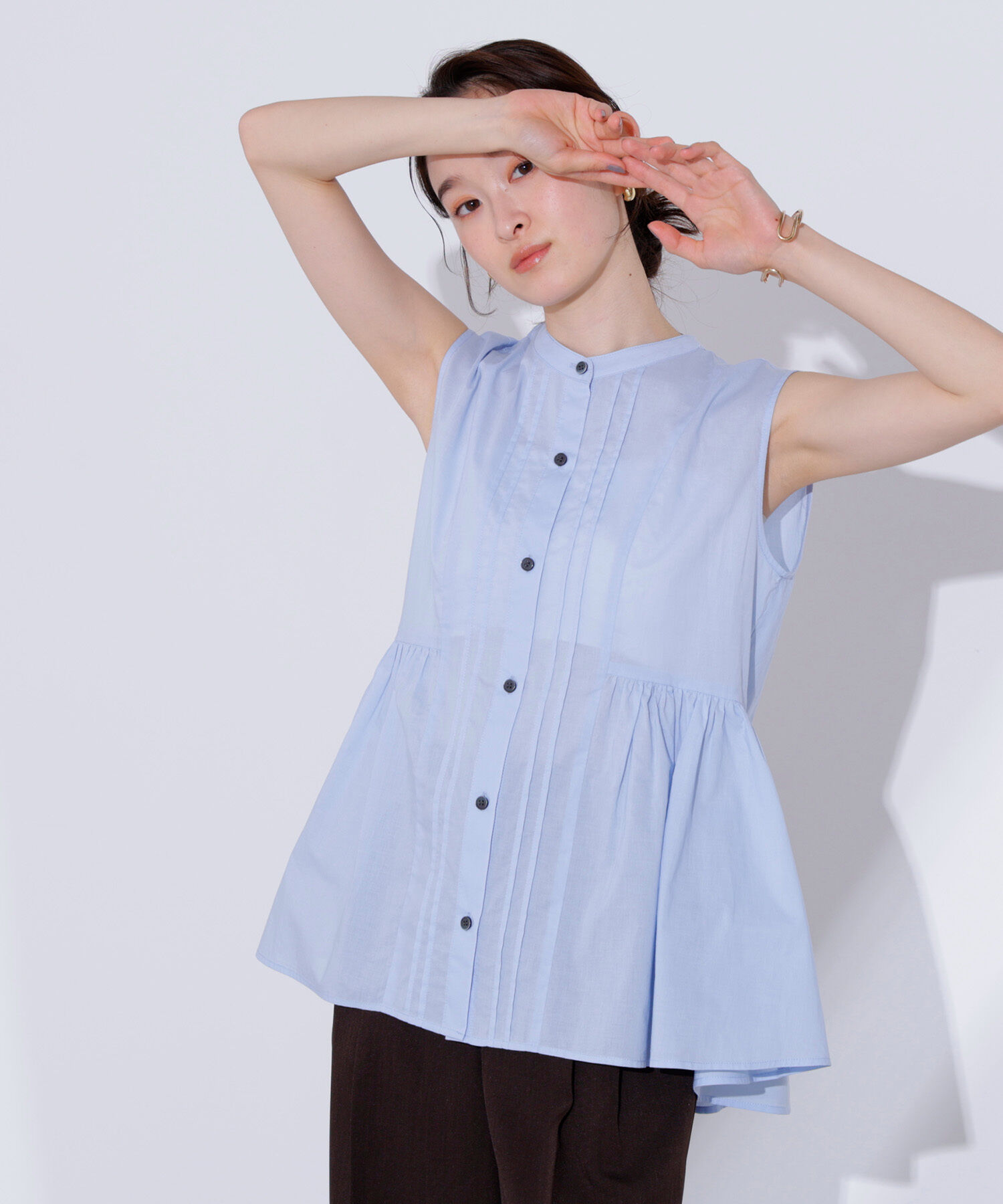  「ピンタックノースリーブブラウス」|シャツ・ブラウス|