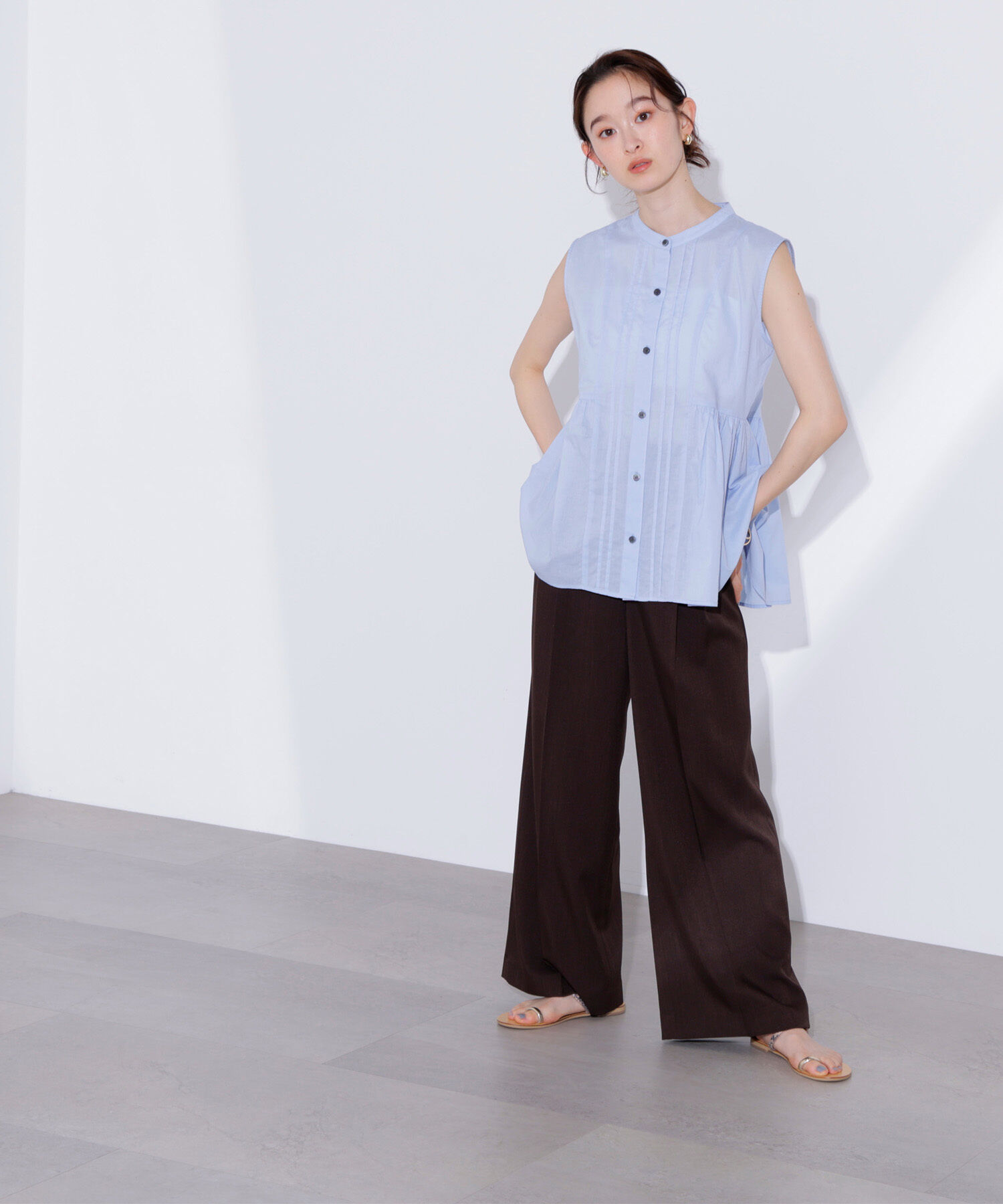  「ピンタックノースリーブブラウス」|シャツ・ブラウス|