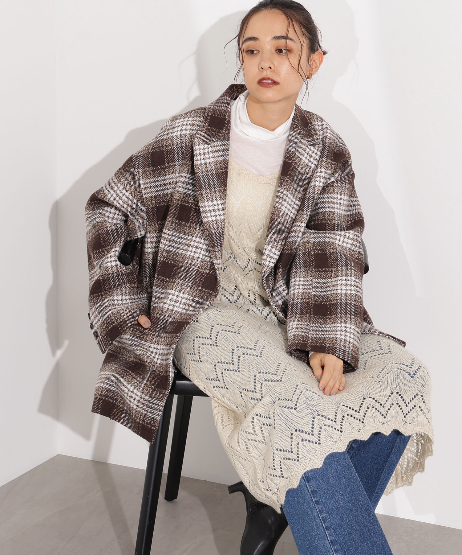  「透かし編みニットキャミワンピース」|スカート|