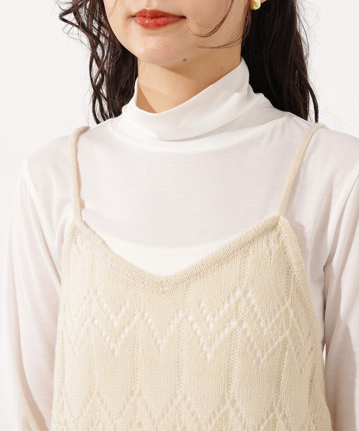  「透かし編みニットキャミワンピース」|スカート|