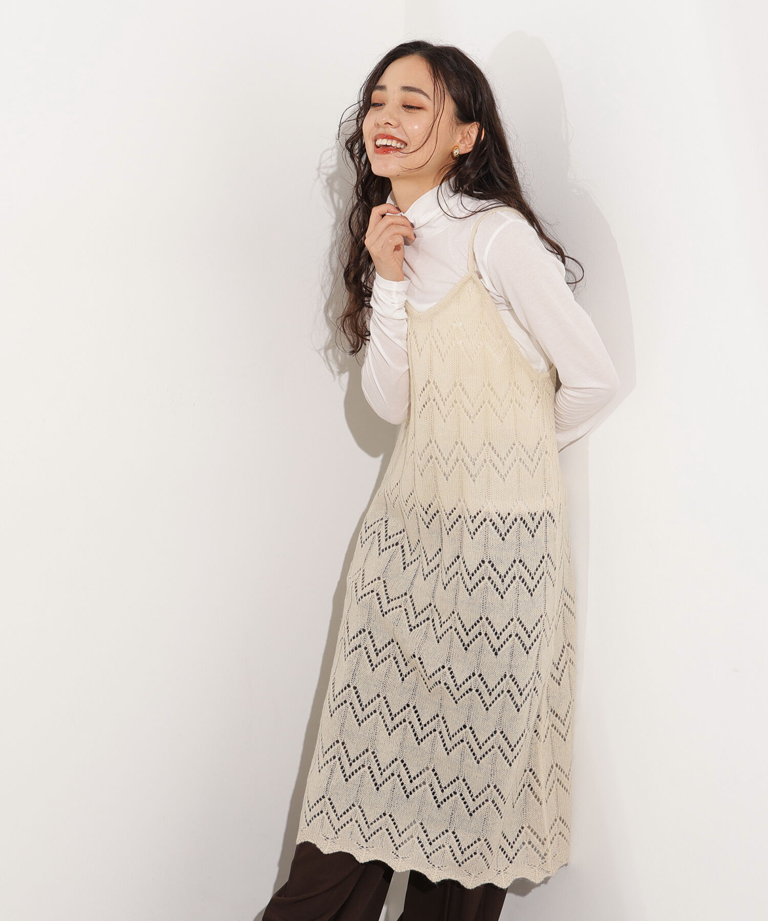  「透かし編みニットキャミワンピース」|スカート|