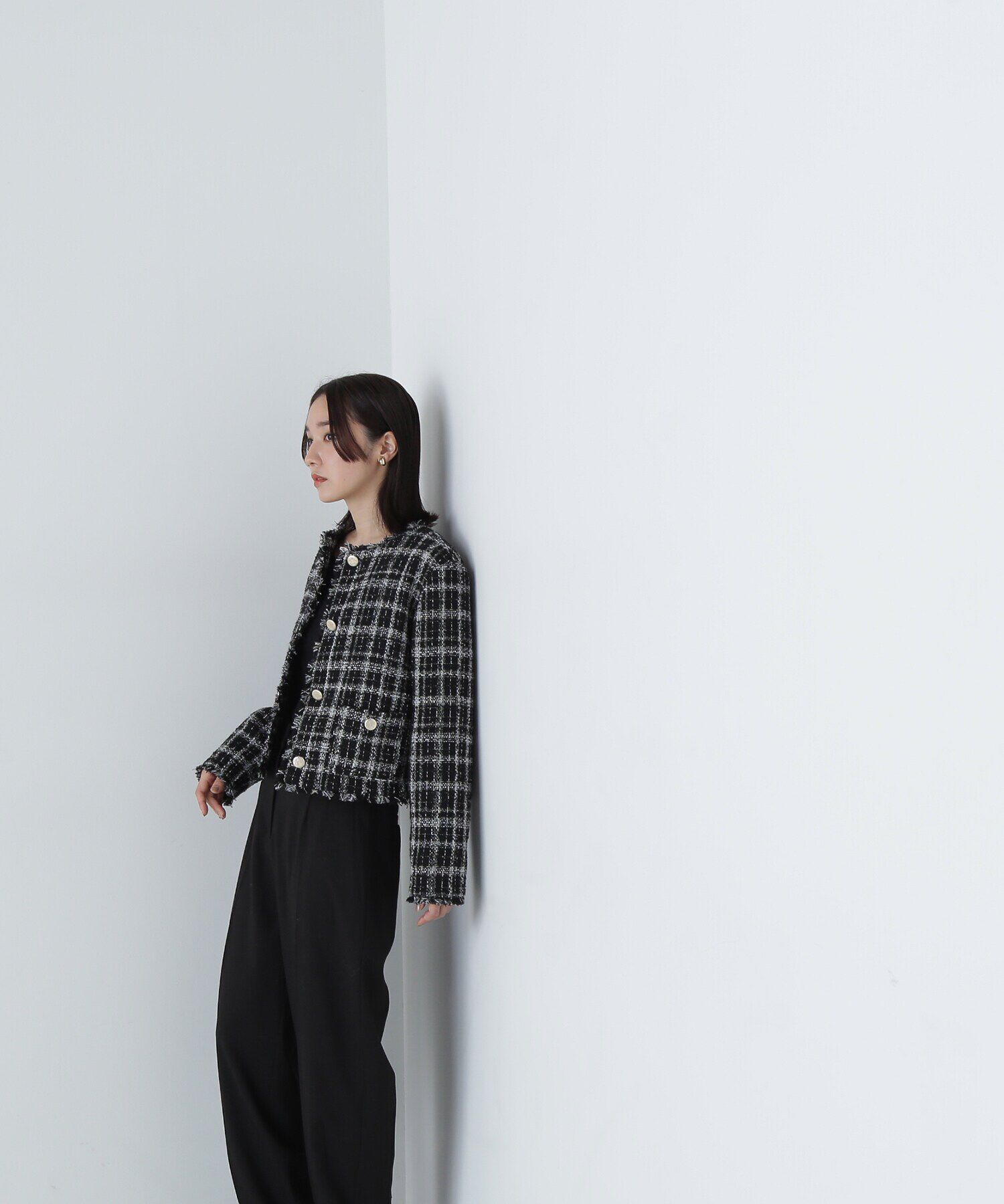  「ノーカラーツイードジャケット　24AW」|ブルゾン・スタジャン|