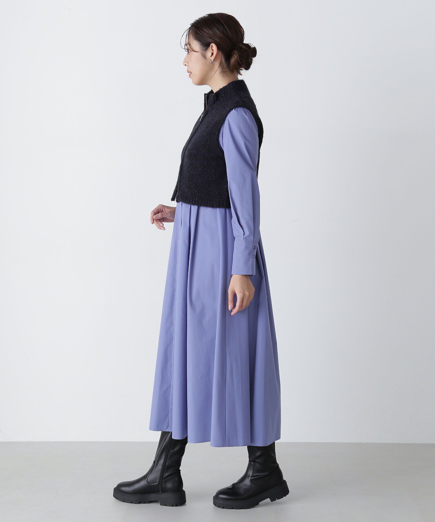  「ラメニットベスト＆シャツワンピース」|ワンピース|