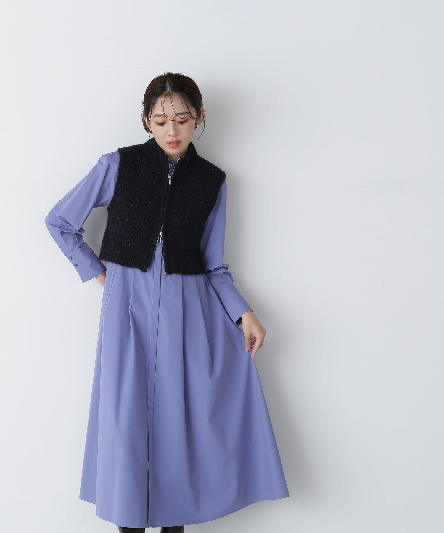  「ラメニットベスト＆シャツワンピース」|ワンピース|