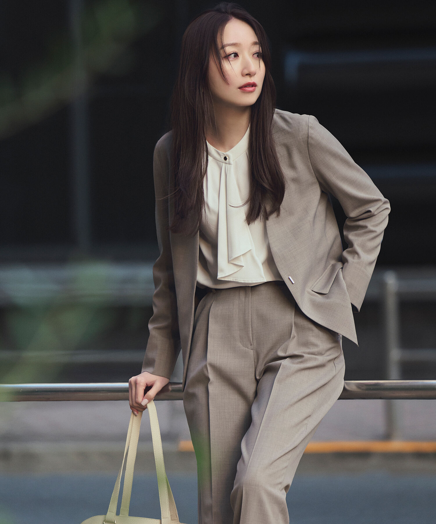  「リネンライク SETUP ノーカラージャケット」|その他|モカベージュ