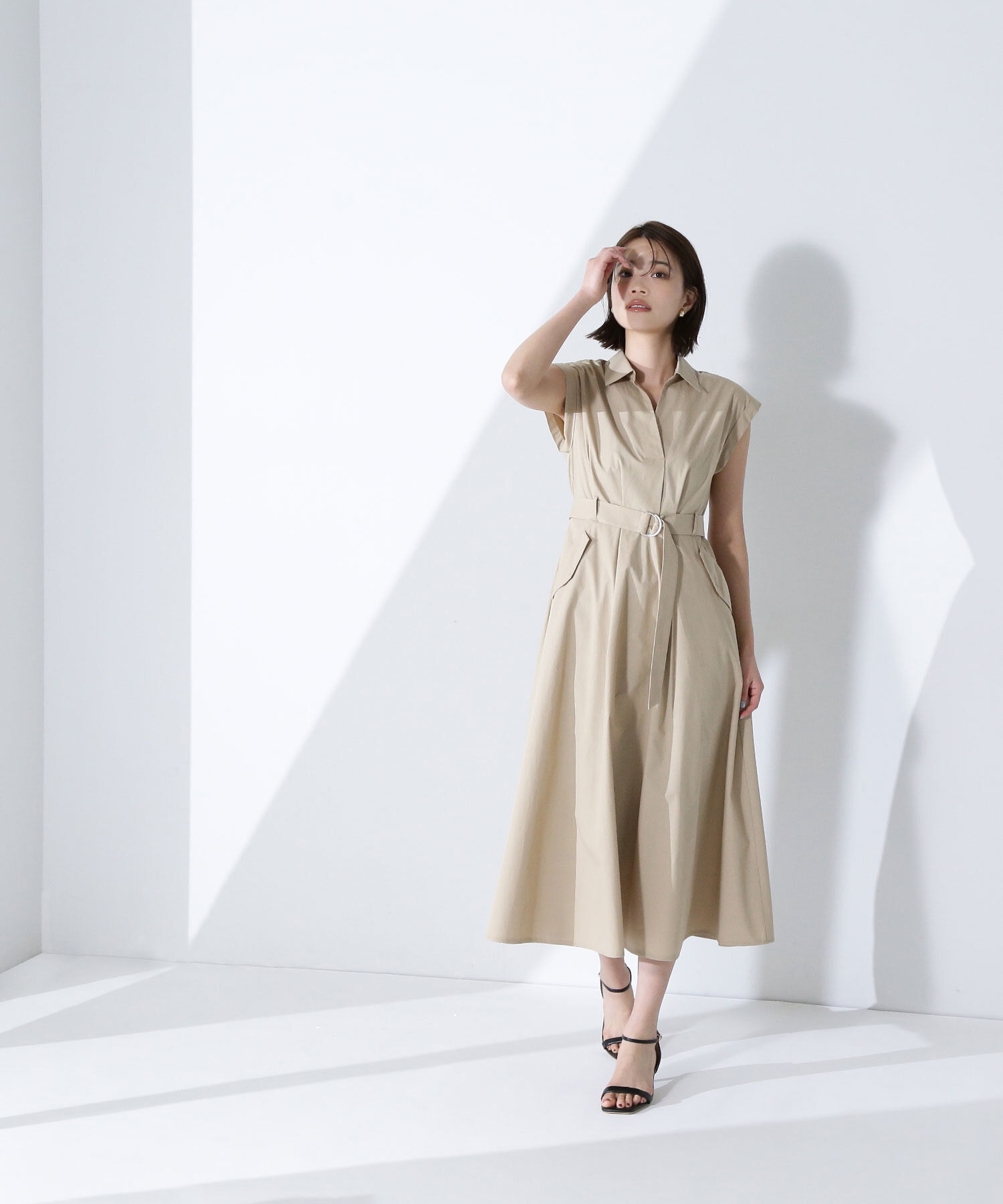  「ベルテッドポケットシャツワンピース」|ワンピース|