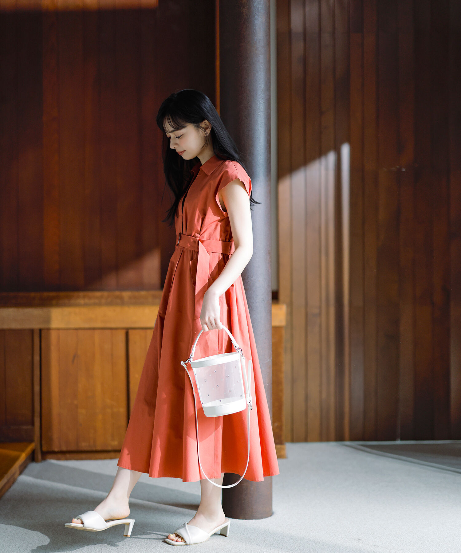  「ベルテッドポケットシャツワンピース」|ワンピース|