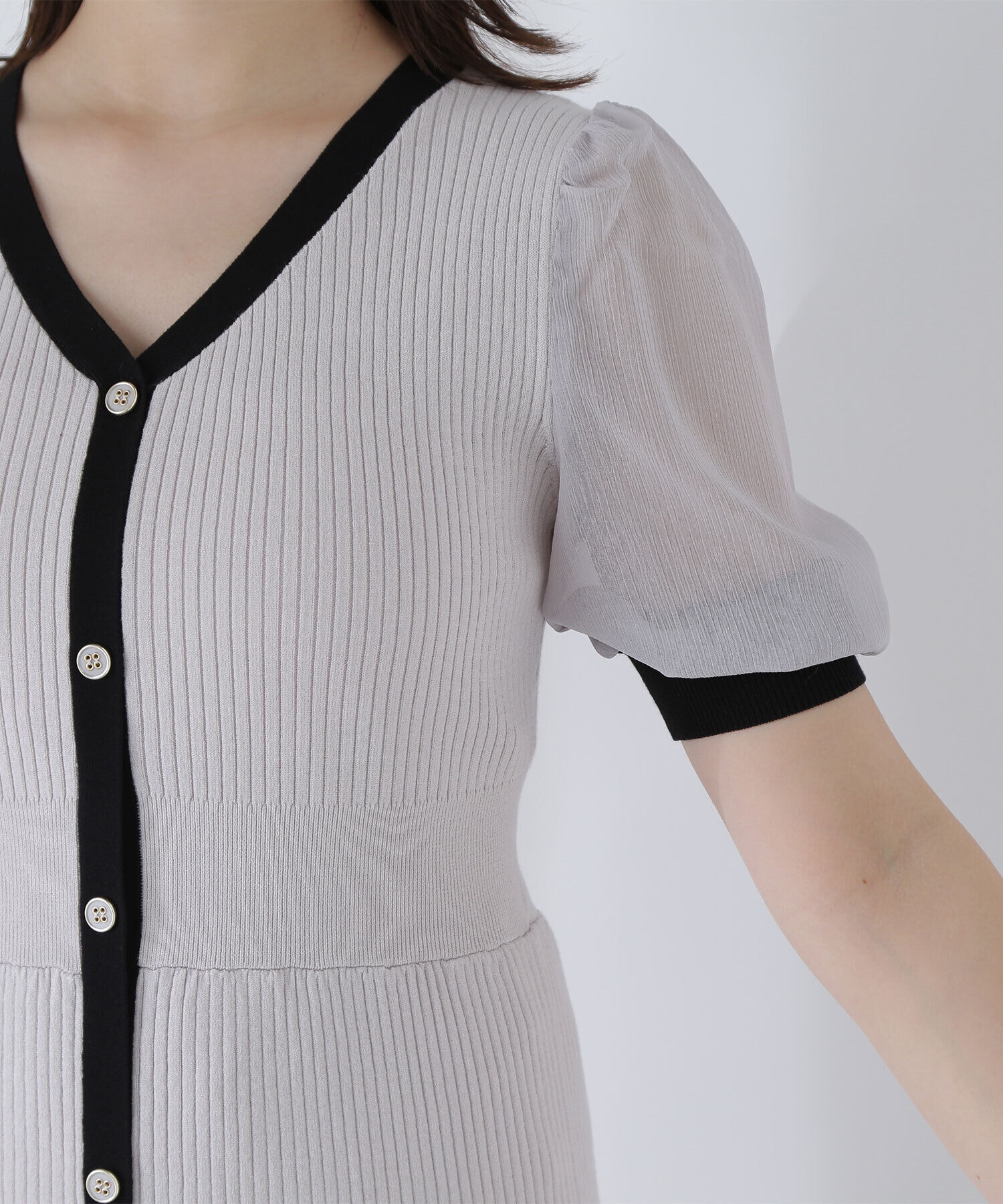  「シアースリーブバイカラーニットワンピース」|ワンピース|