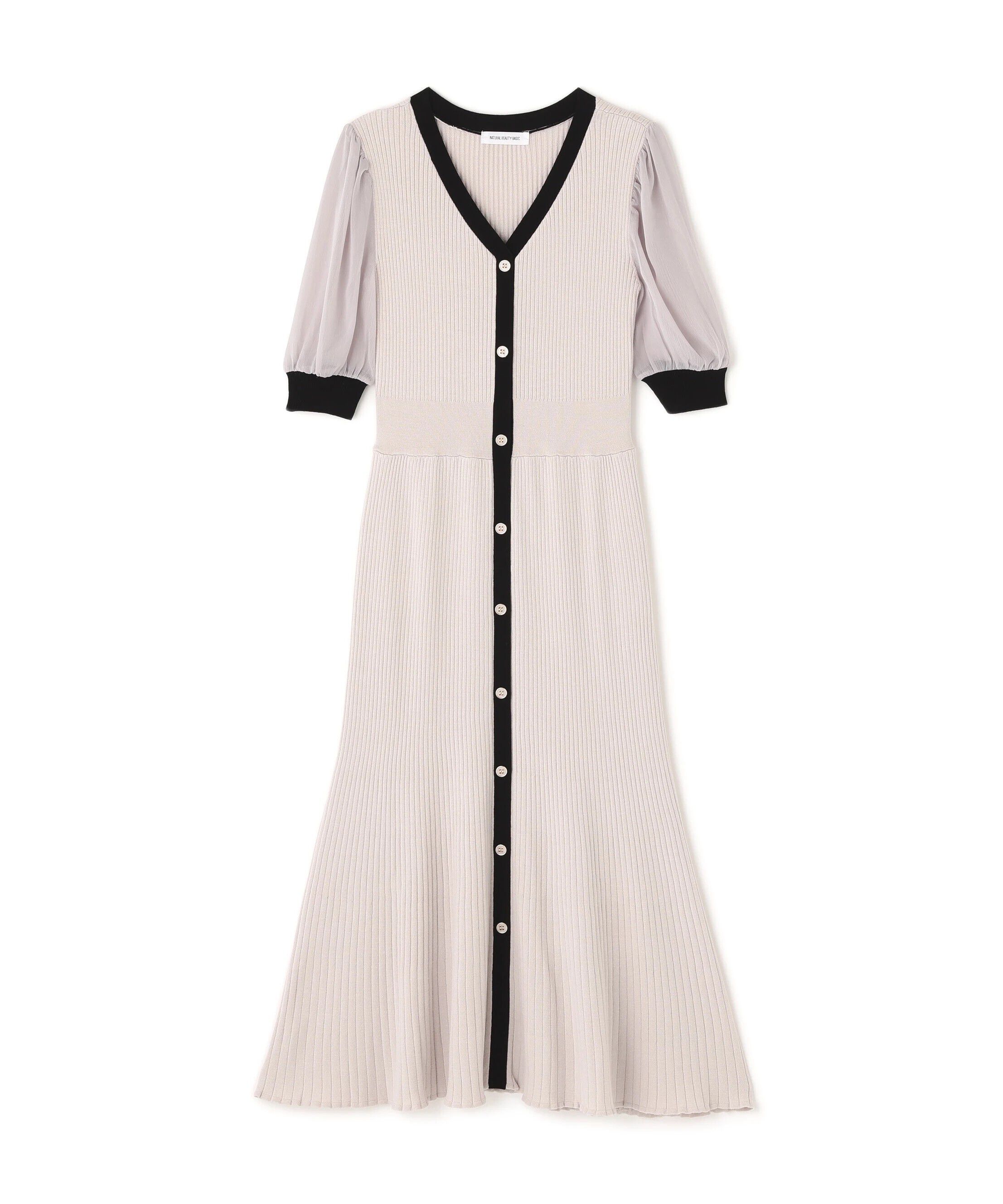  「シアースリーブバイカラーニットワンピース」|ワンピース|